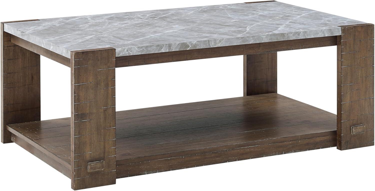 Libby 48" Brown Sintered Stone and Wood Coffee Table with Casters