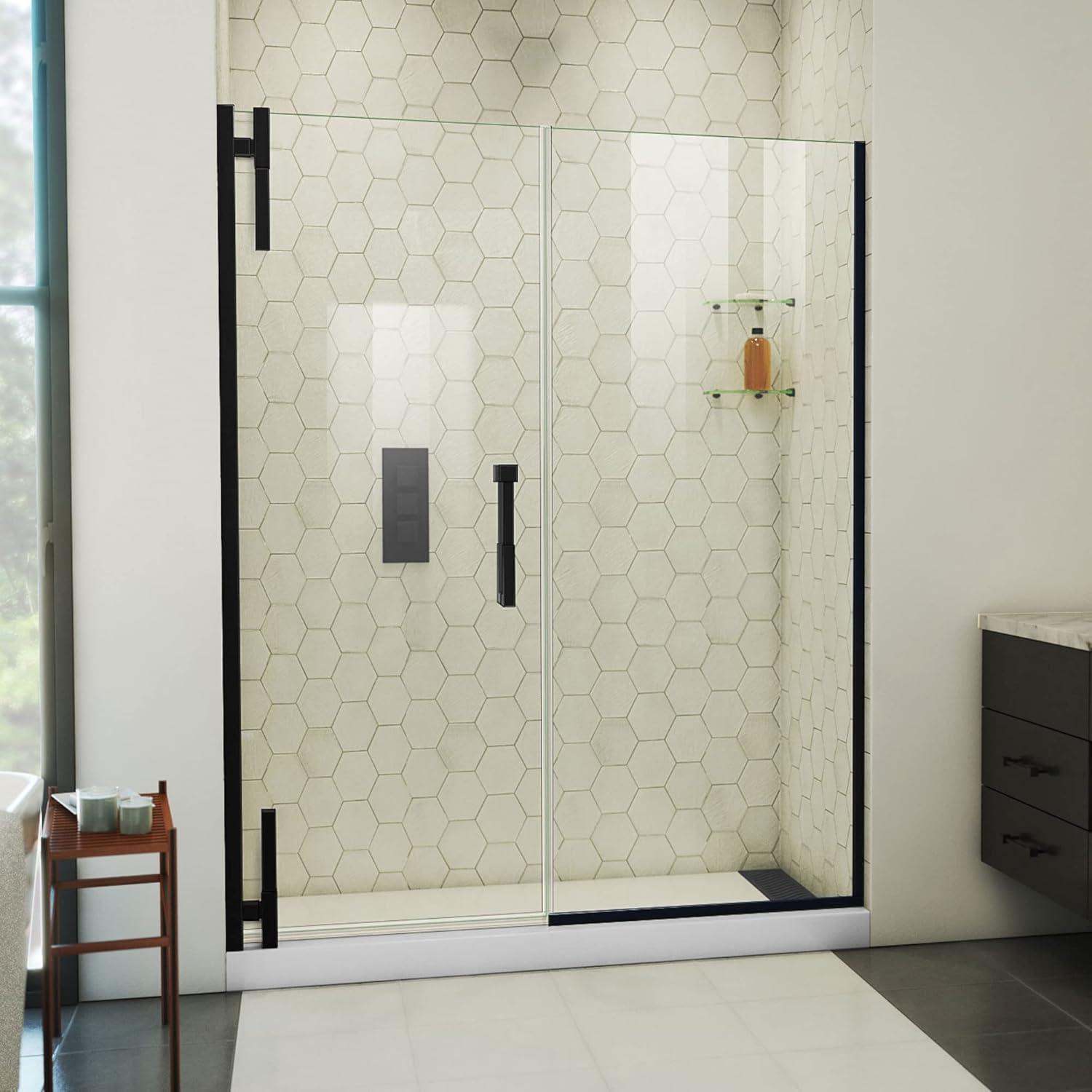 Matte Black Frameless Pivot Shower Door 72" Height