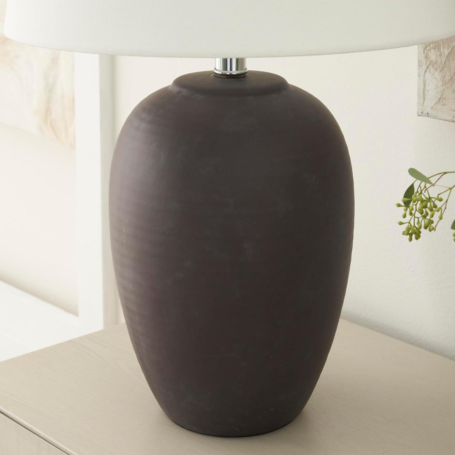 23" Egglplant Purple Unglazed Ceramic Urn Table Lamp - Nourison