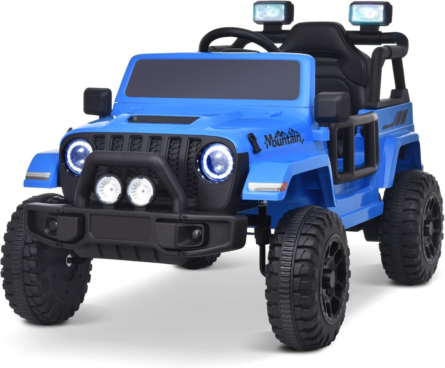 12V Kids Ride on Truck Electric Car for Kids Battery Powered Toy Car with Parent Remote Control, 4-Wheel Suspension, 3 Speeds, LED Lights,Blue