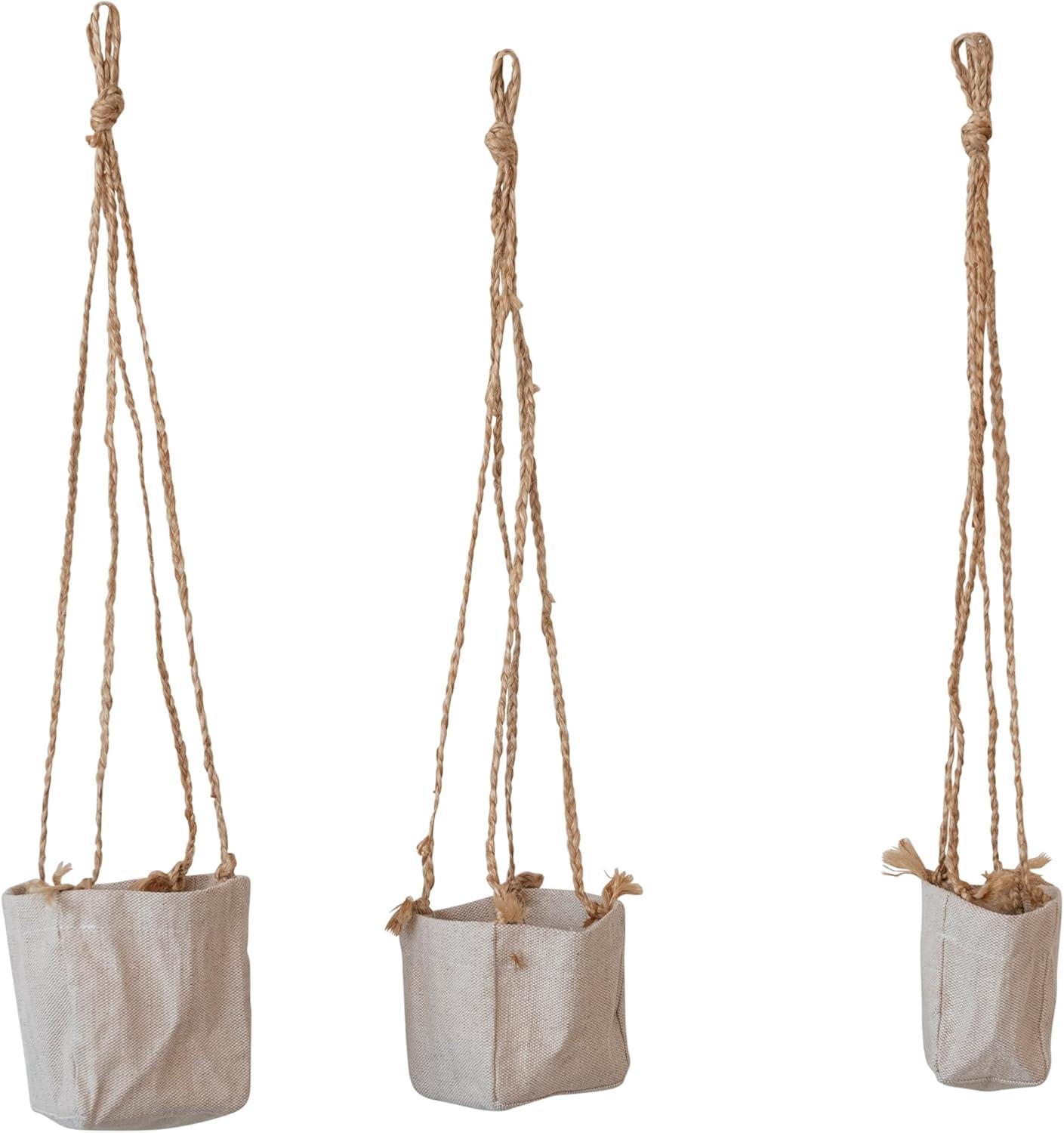 Natural Jute and Cotton Round Hanging Planters, Set of 3