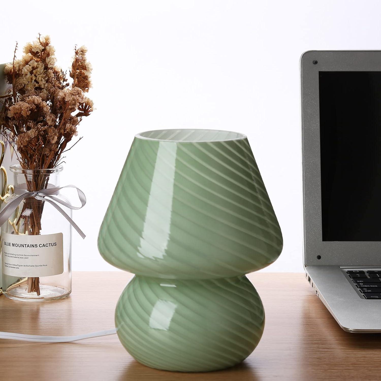 Small Beige Glass Mushroom Table Lamp