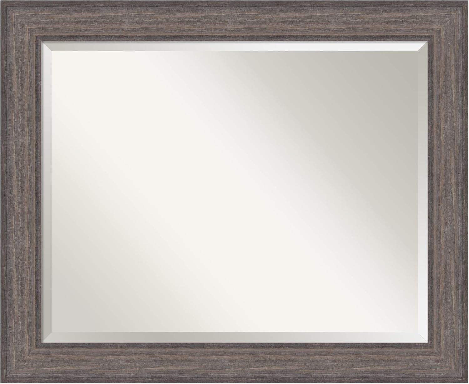 Rustic Gray Wood Beveled Bathroom Vanity Mirror