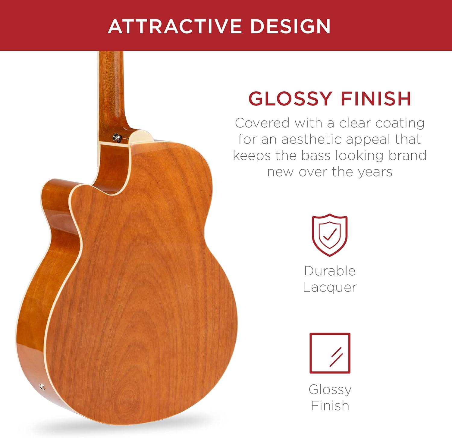 Best Choice Products 22-Fret Full Size Acoustic Electric Bass Guitar w/ 4-Band Equalizer, Truss Rod, Padded Gig Bag - Natural