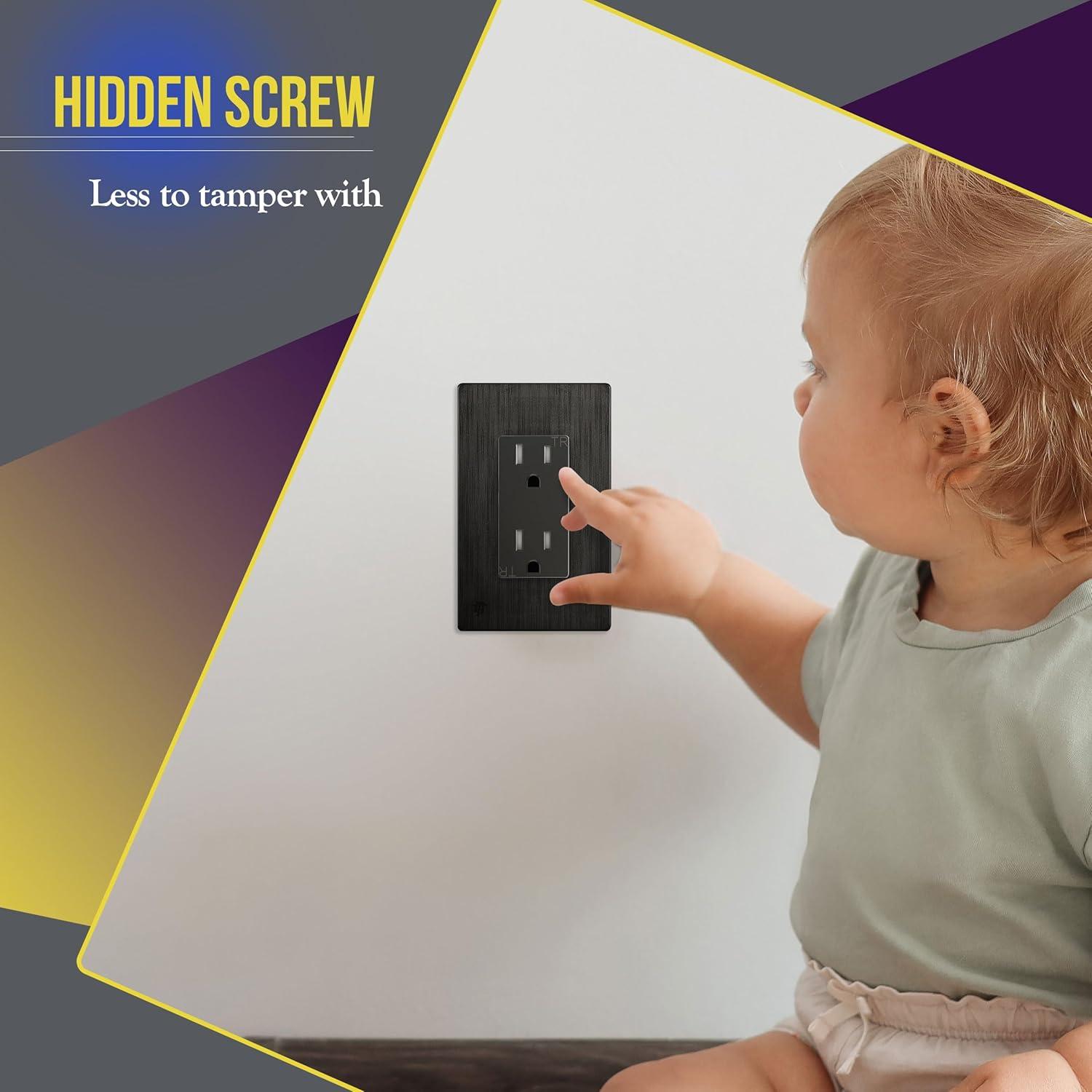 ENERLITES Elite Series Screwless Decorator Wall Plate, Child Safe Outlet Cover, Size 1-Gang Unbreakable Polycarbonate Thermoplastic, SI8831-BDB Brushed Dark Bronze