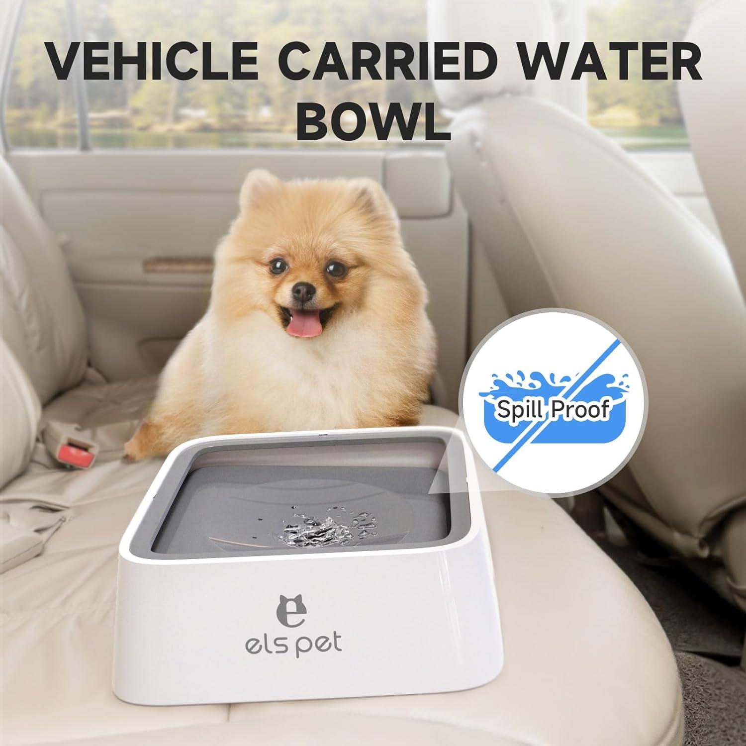 ELS PET Dog Bowl No Spill, Pet Water Bowl No Drip Slow Water Feeder Cat Bowl , Pet Water Dispenser 70oz/2L Large Capacity Travel Water Bowl for Dogs, Cats