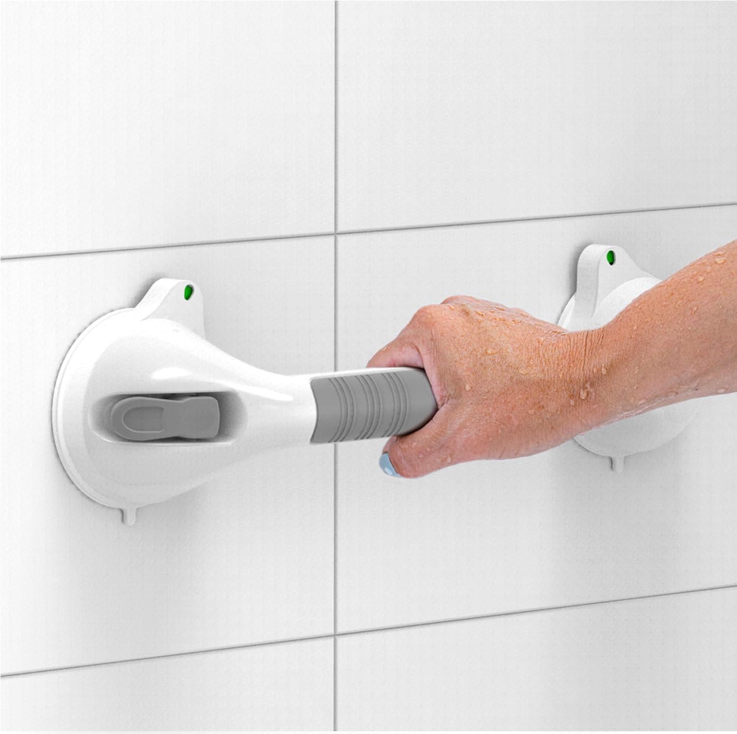 16.5inch 2 Pack Suction Balance Assist Bathroom Shower Handle,Bath Grab Bar with Indicators(White/Grey)