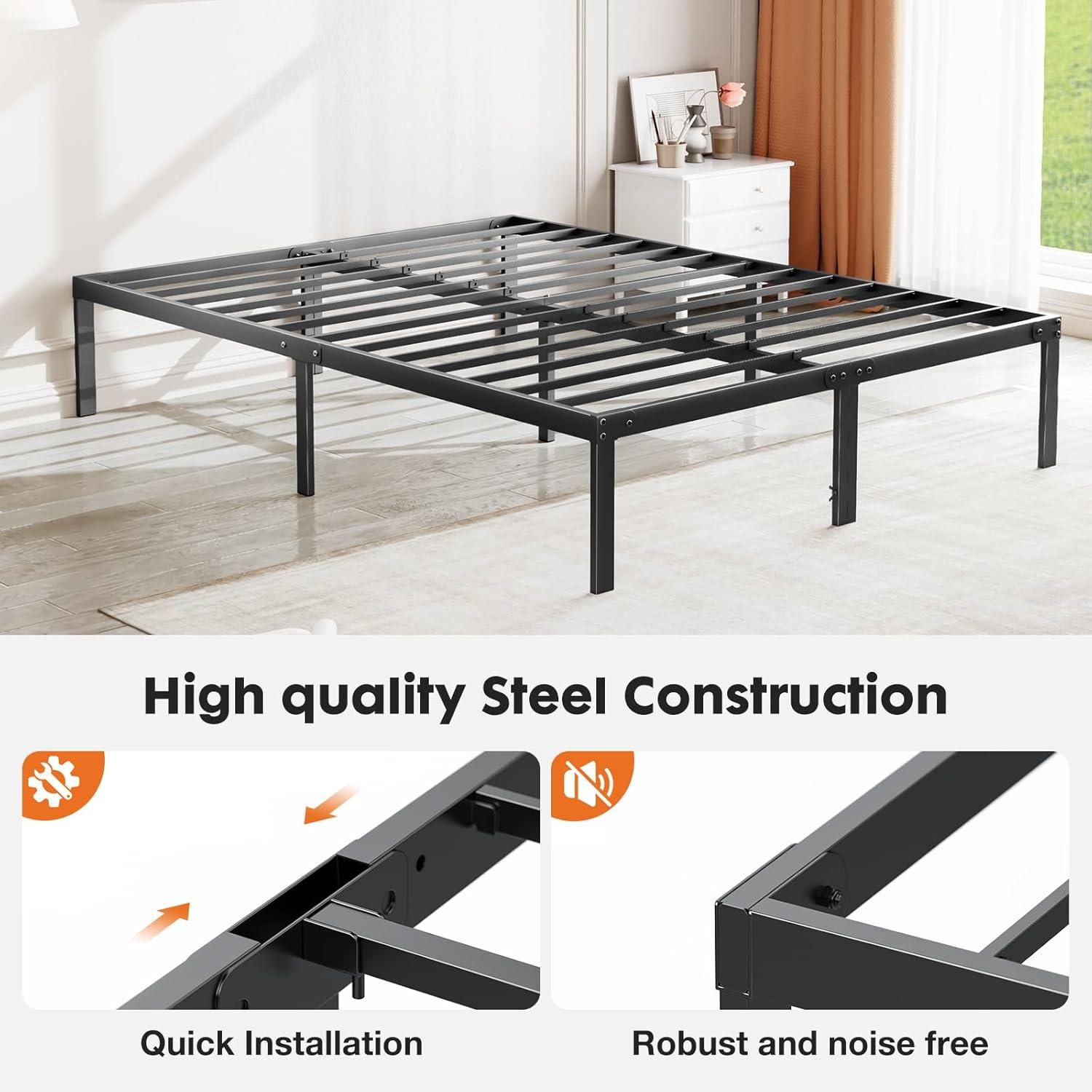 Galaxera 14 Inch Heavy Duty Metal Platform Bed Frame Queen Size Sturdy Steel Slat Support