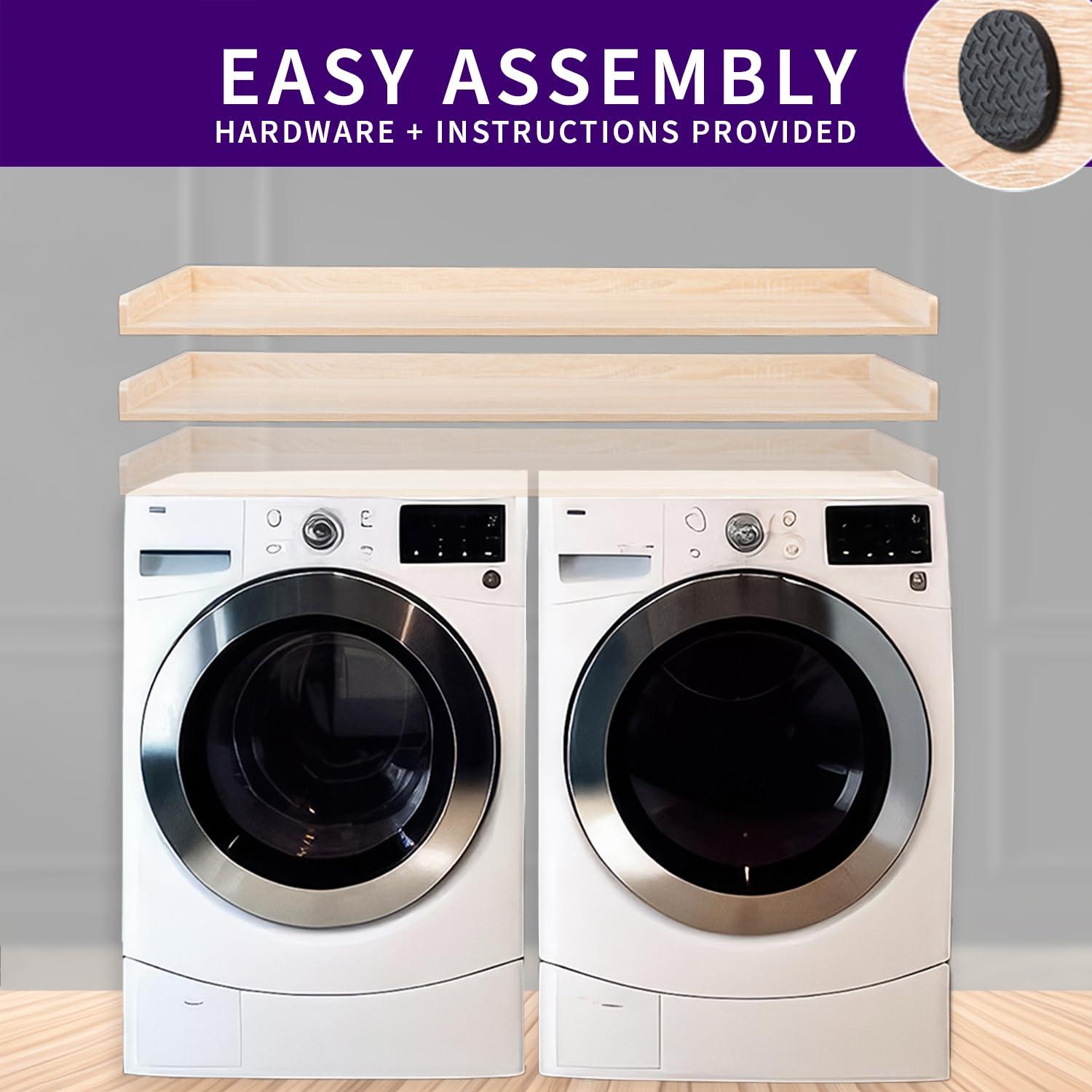 Washer Dryer 54 inch Countertop with Safety Ledge for Laundry Room Organization, Light Wood, LF-WDCT1C