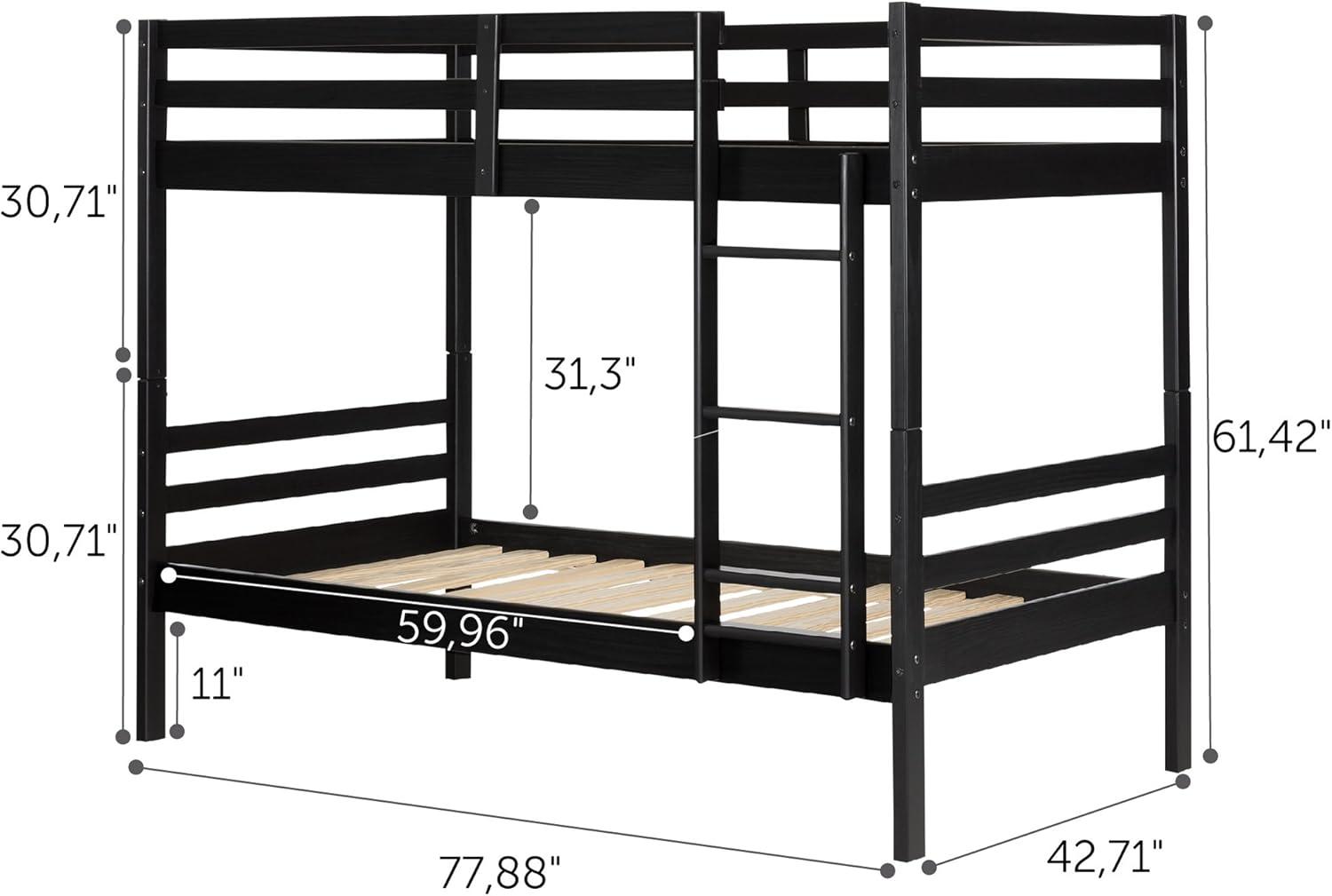 Twin Fakto Solid Wood Kids' Bunk Beds  Matte Black  - South Shore