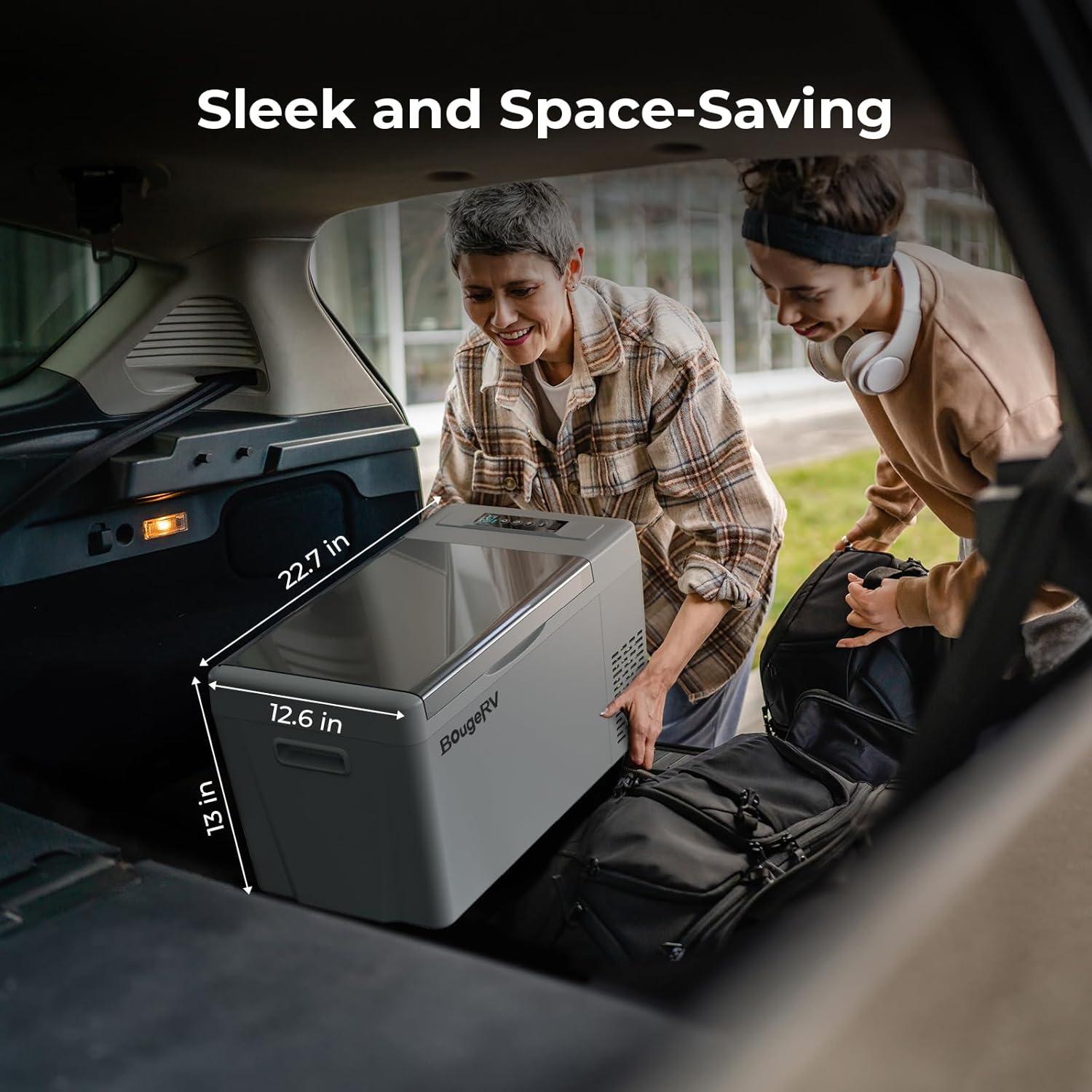 BougeRV Portable Car Refrigerator 23 Qt, 12 Volt Refrigerator Portable Freezer Compressor Cooler with -7℉~50℉ Cooling Range, 12/24V DC 110~240V AC for RV Truck Vehicle Boat Outdoor Use Gray