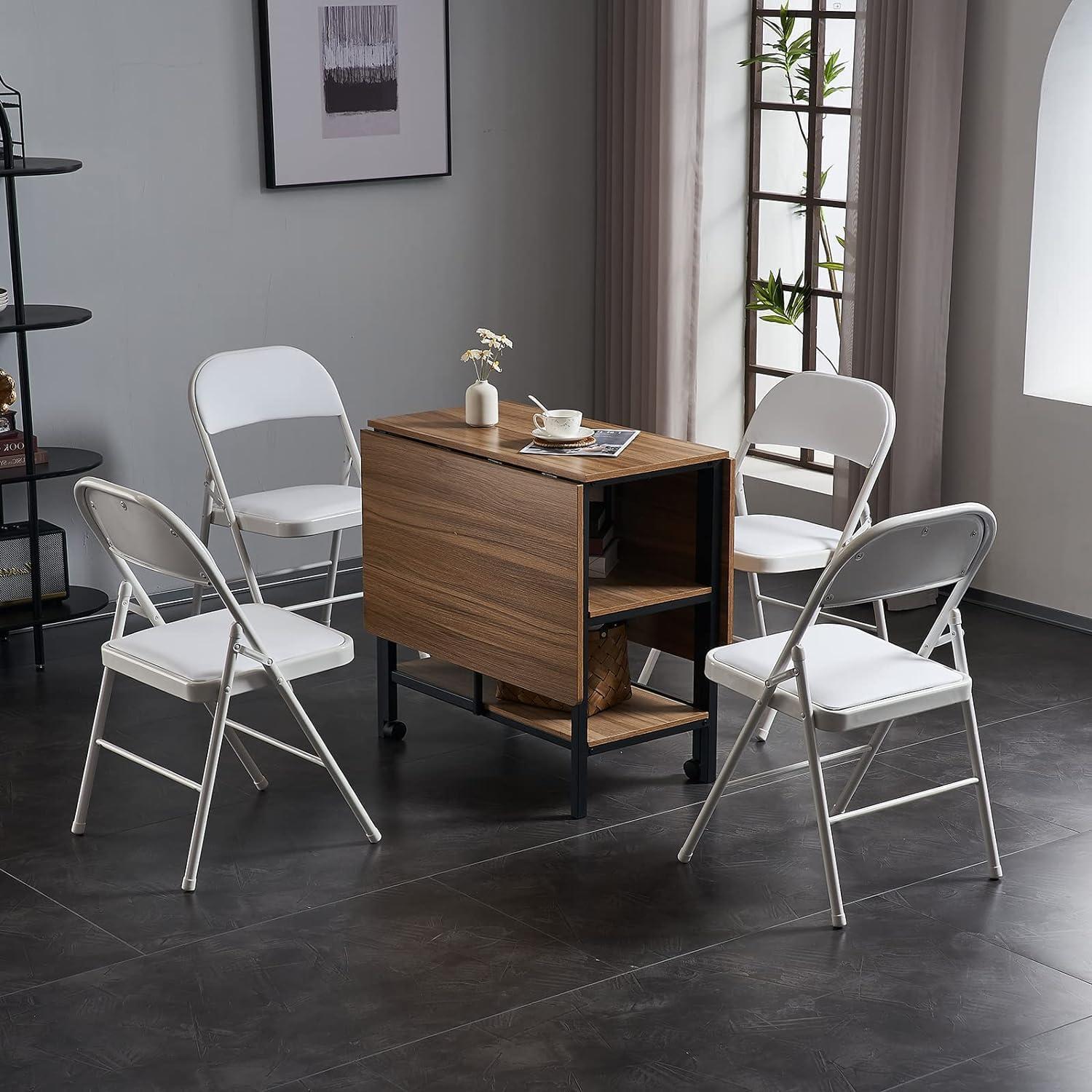 Simpli Magic Padded Folding Chairs White Metal Folding Chairs with Padded Cushion and Back, 4 Pack