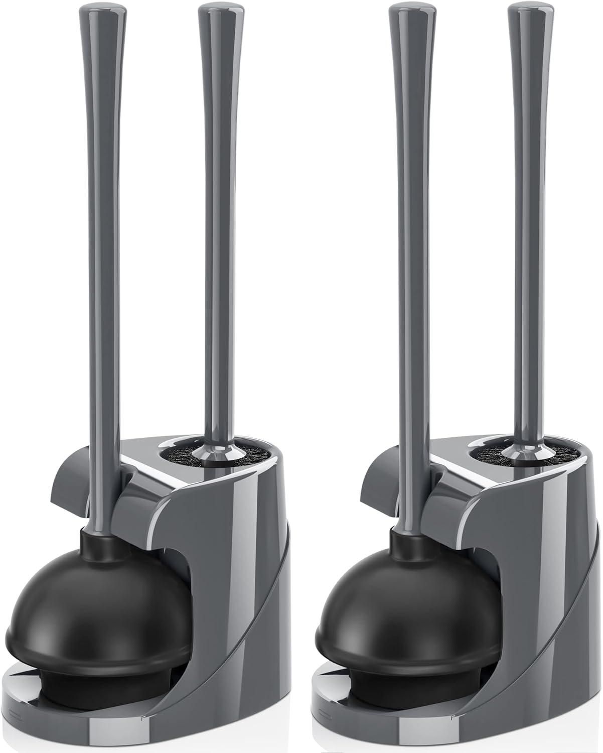 Gray Heavy Duty Toilet Plunger and Brush Set with Holder