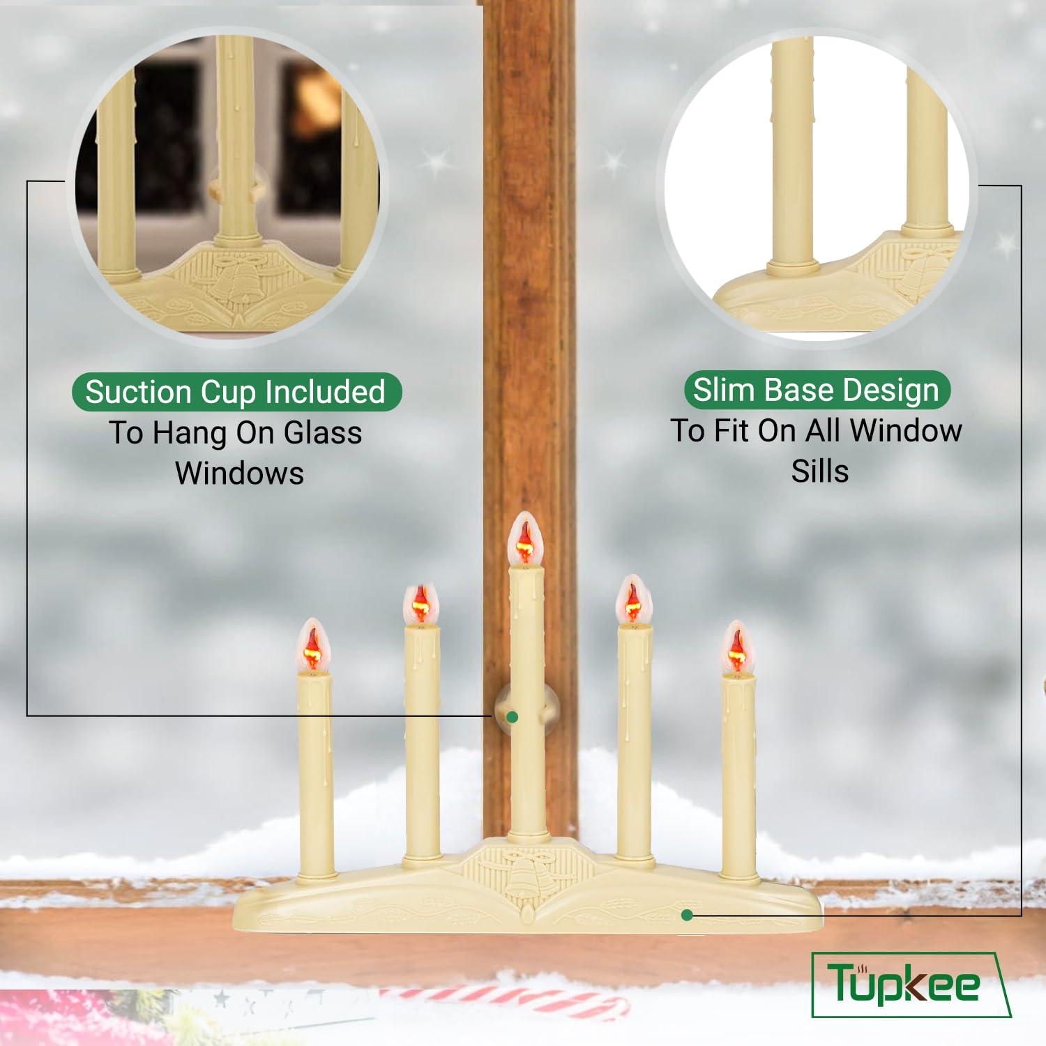 Tupkee Christmas Candolier Window Candles  with Flickering Bulbs  5-Lights Indoor -Flameless Electric Window Candles Candelabra