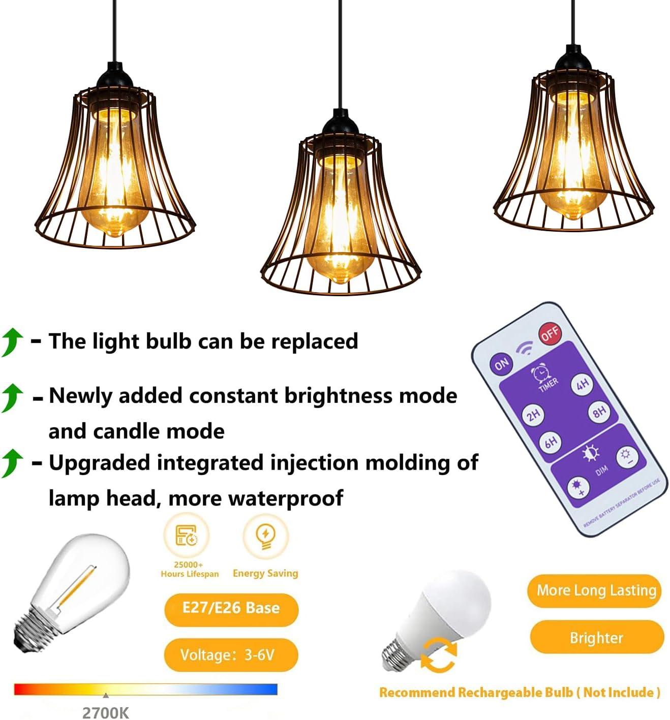3X Outdoor Chandelier Pendant Light for Gazebo Battery Operated Boho Hanging Lamp with Remote Decorative Lights Indoor Lantern Powered by 4*AA Batteries for Porch Christmas Party Decor