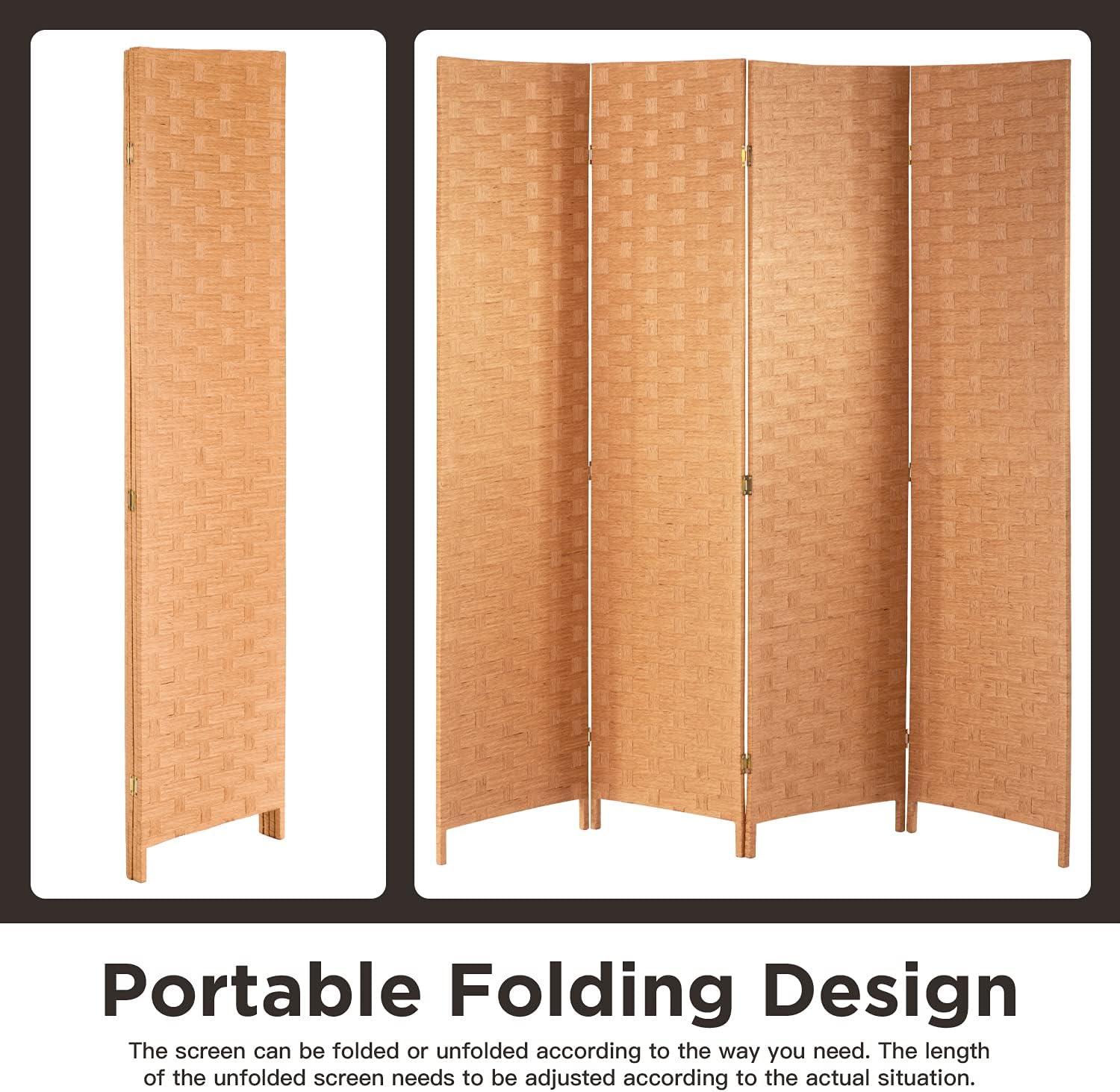 FDW Room Divider Wall Divider Wood Screen Wood Mesh Hand-Woven Design Room Screen Divider Indoor Folding Portable Partition Screen