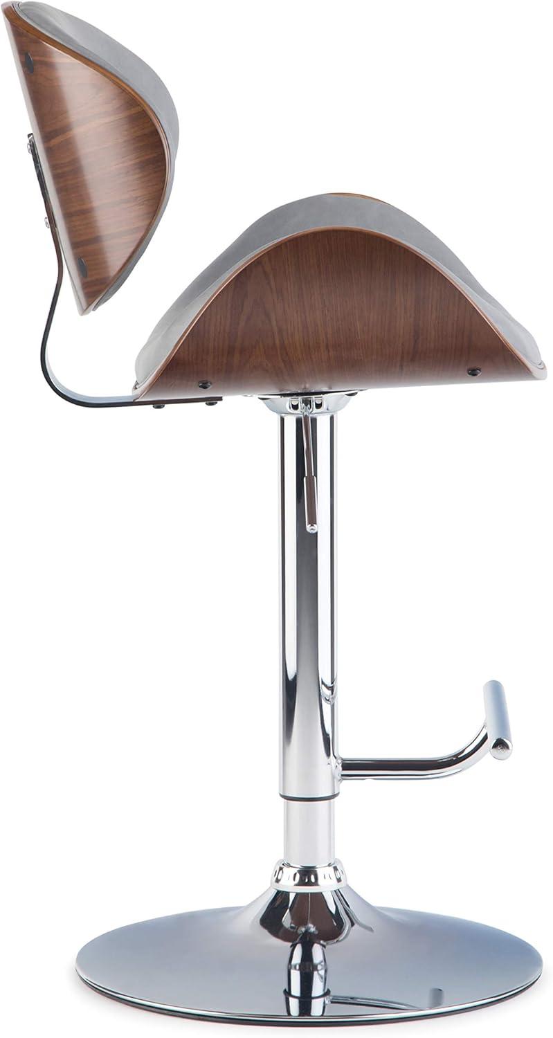 Stone Grey Adjustable Swivel Walnut Bar Stool with Chrome Finish