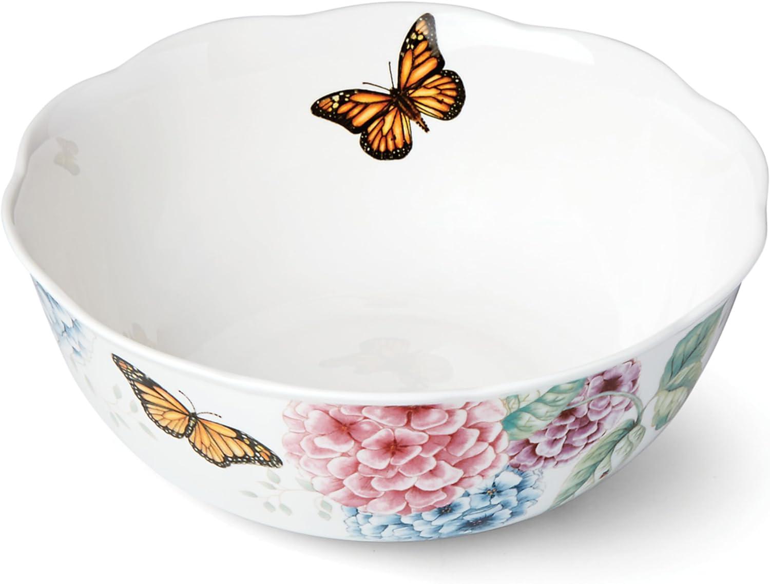 Colorful Ceramic Scallop Edge Serving Bowl with Floral Print