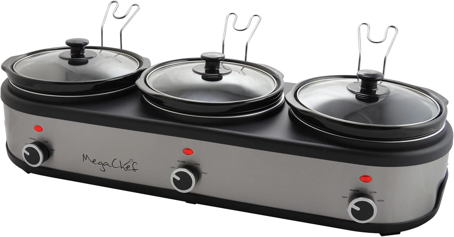 Mega Chef Mega Chef 2.5 Qt. Triple Slow Cooker and Buffet Server