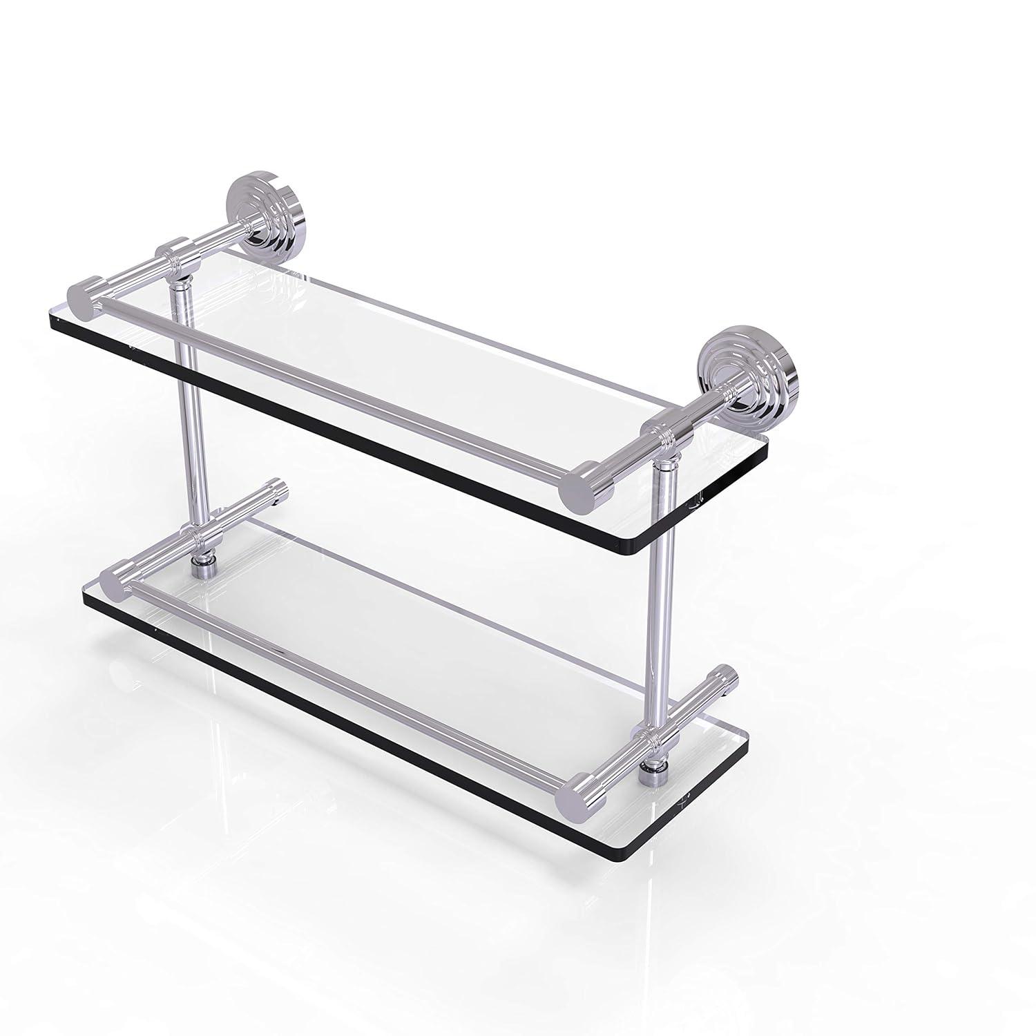 Elegant 16" Polished Chrome Double Gallery Rail Glass Shelf