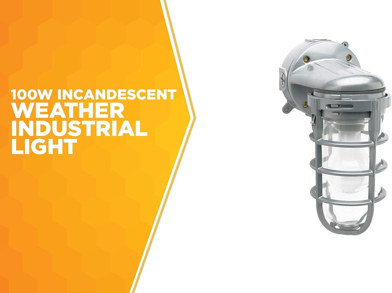Woods L1707SV Traditional 150W Incandescent Weather Industrial Light, Wall Mount, Silver