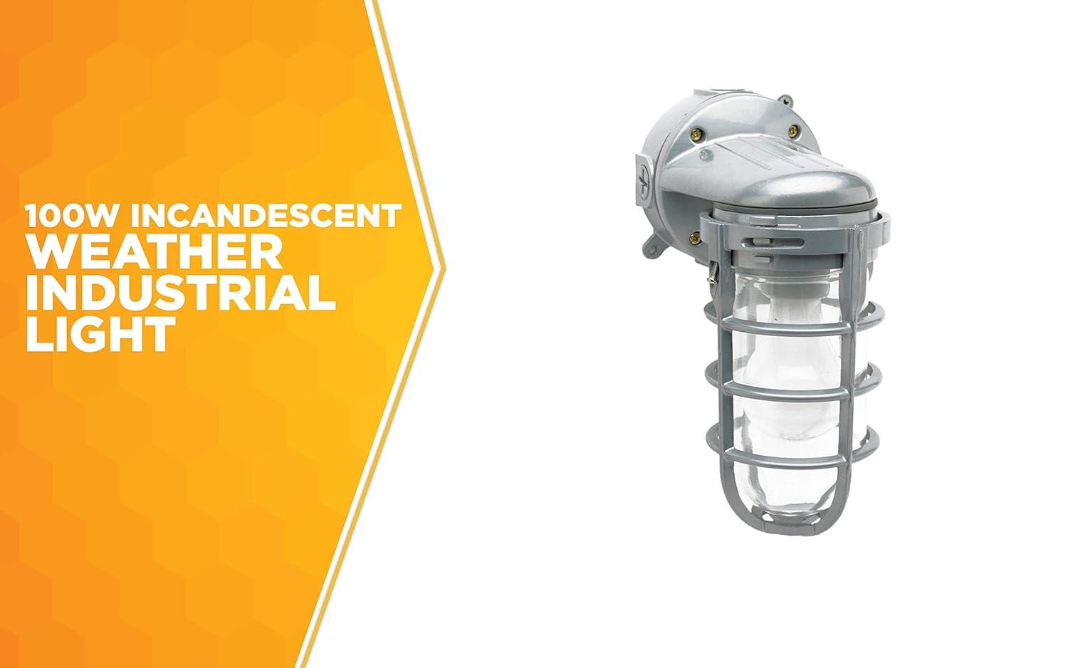 Woods L1707SV Traditional 150W Incandescent Weather Industrial Light, Wall Mount, Silver