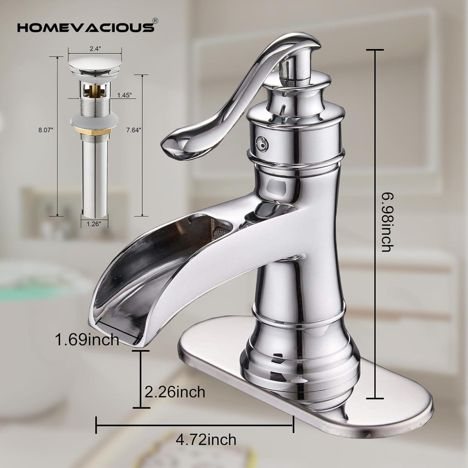 Chrome Single Handle Waterfall Bathroom Faucet with Pop-Up Drain