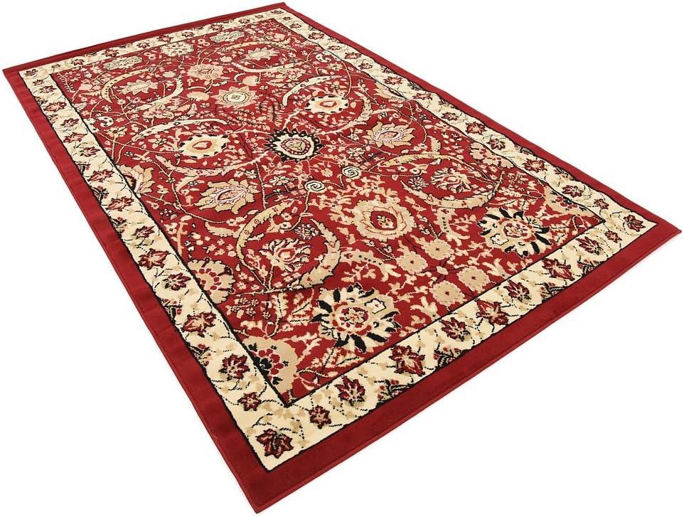 Elegant Espahan Red Synthetic 5'x8' Rectangular Area Rug