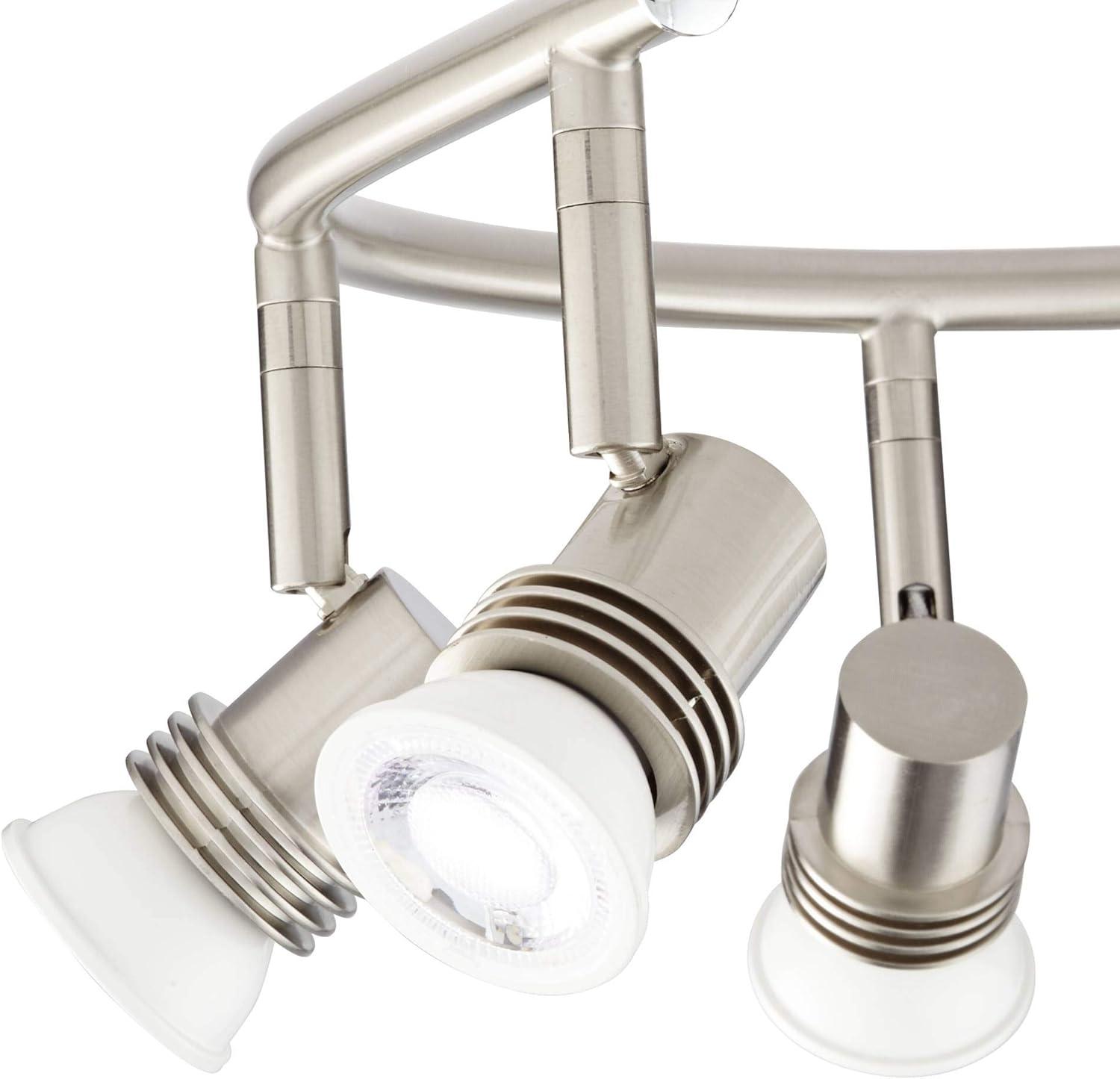 Pro Track 5-Head LED Ceiling Track Light Fixture Kit GU10 Directional Silver Brushed Nickel Finish Metal Industrial Spiral Kitchen 15 3/4" Wide