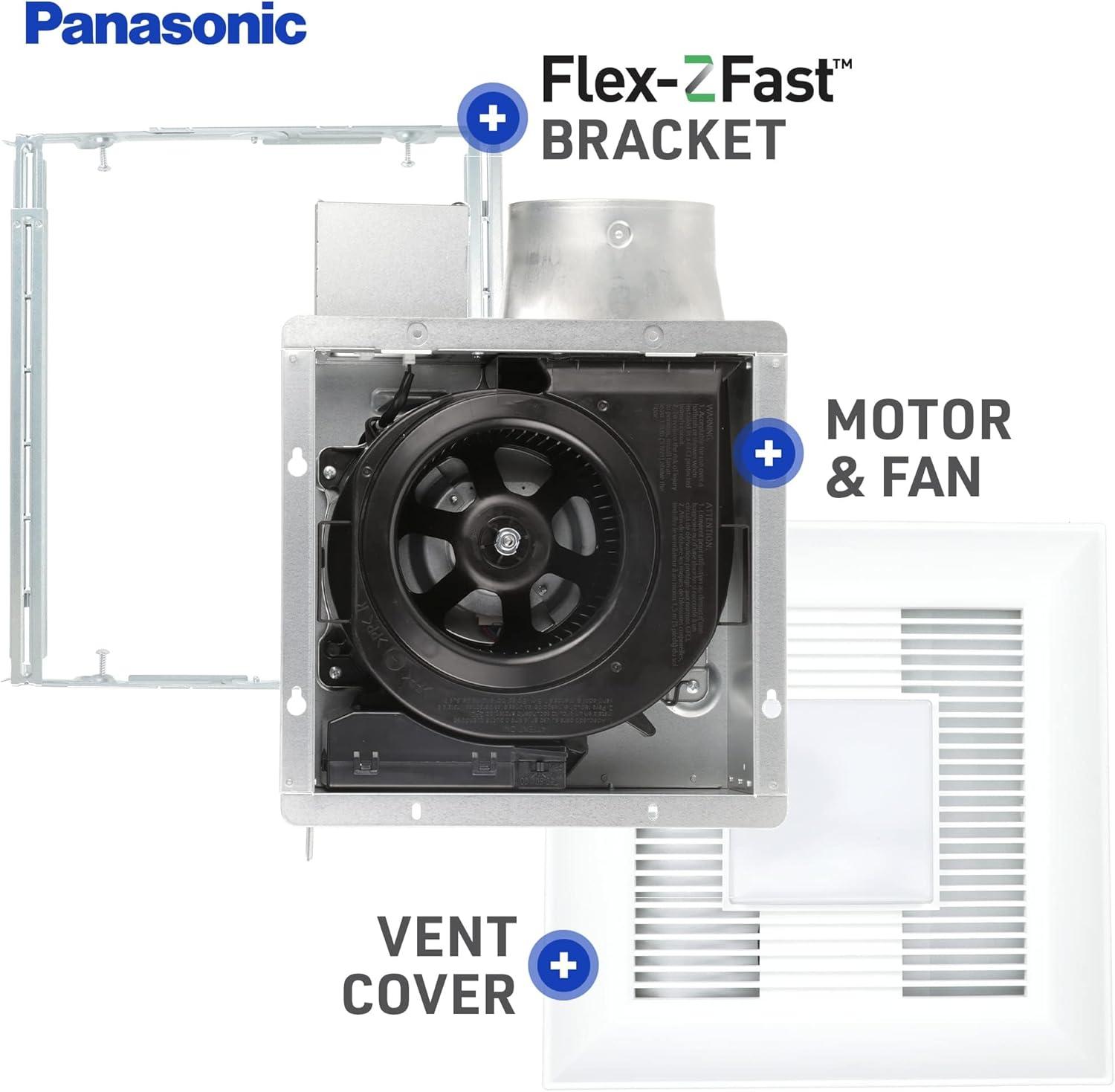Panasonic WhisperValue Ceiling/Wall Mount Bathroom Exhaust Fan with Dimmable LED Light, 50-80-100 CFM, FV-0510VSL1