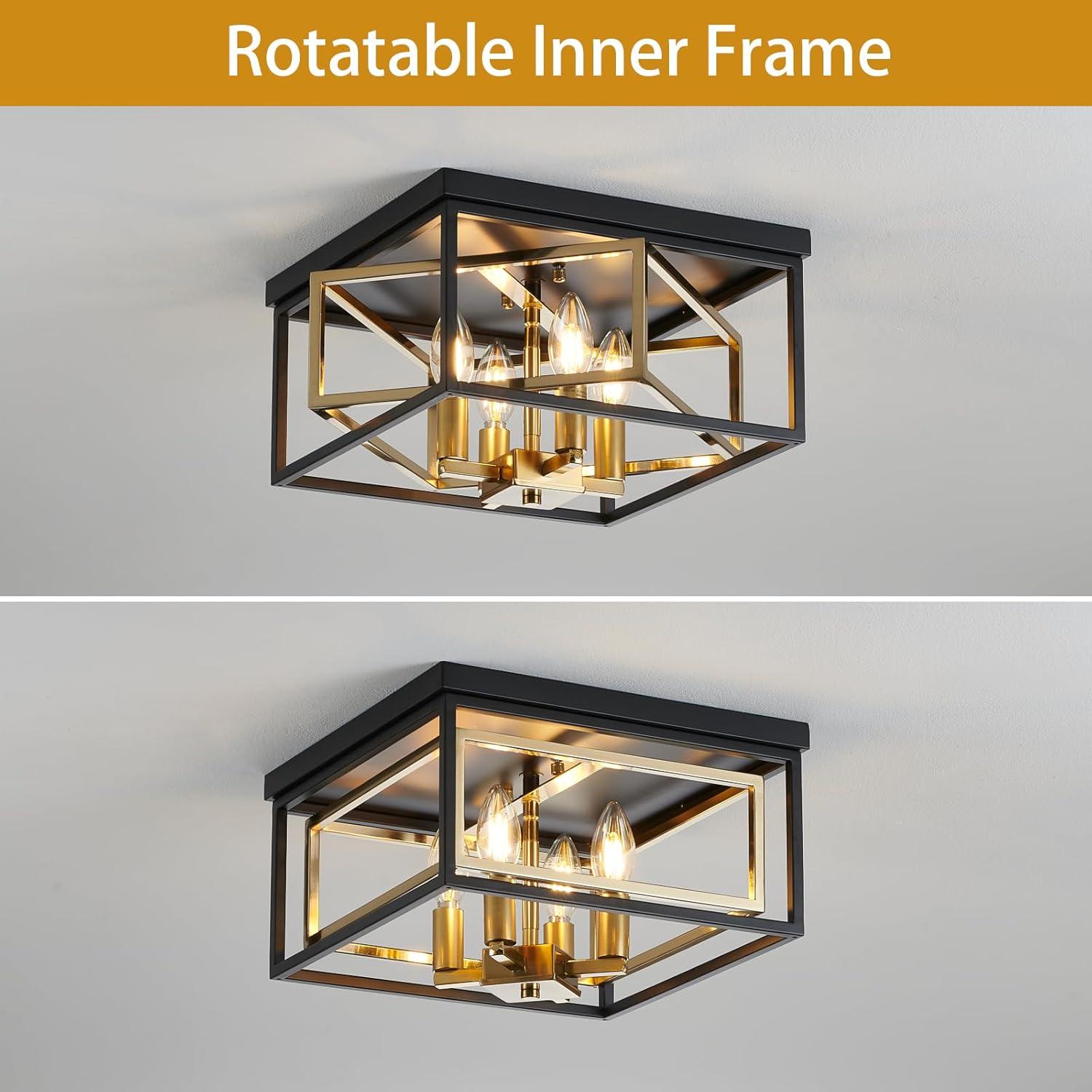 Retro Industrial Candle Style Rectangle Metal Flush Mount Ceiling Light Fixture