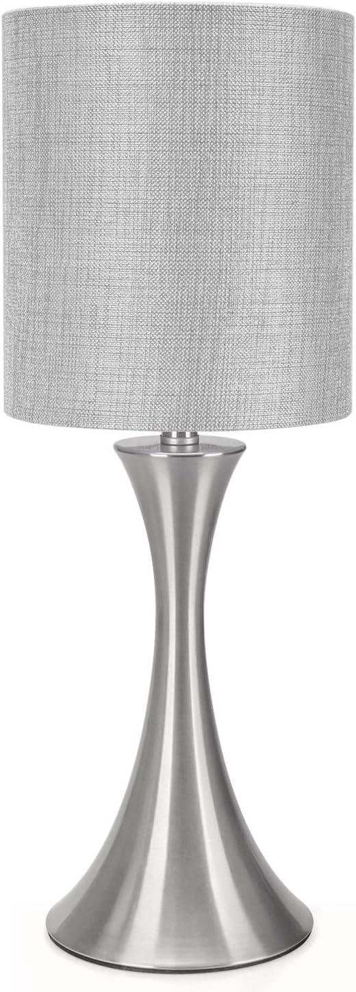 3 Way Touch Control Table Lamp, Dimmable Bedside Desk Lamp with Metal Base Modern Nightstand Lamp Stylish Grey Shade Simple Side Table Lamp for Bedroom, Living Room, Office or Den LED Bulb Included