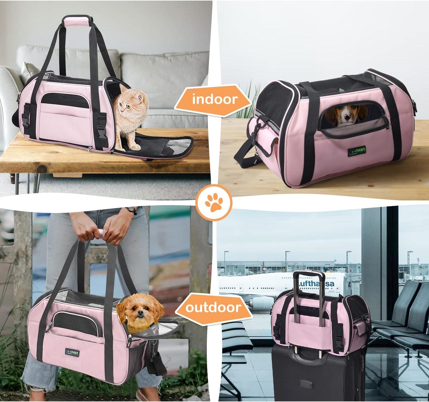 Pink Soft-Sided Airline Approved Pet Carrier with Shoulder Strap