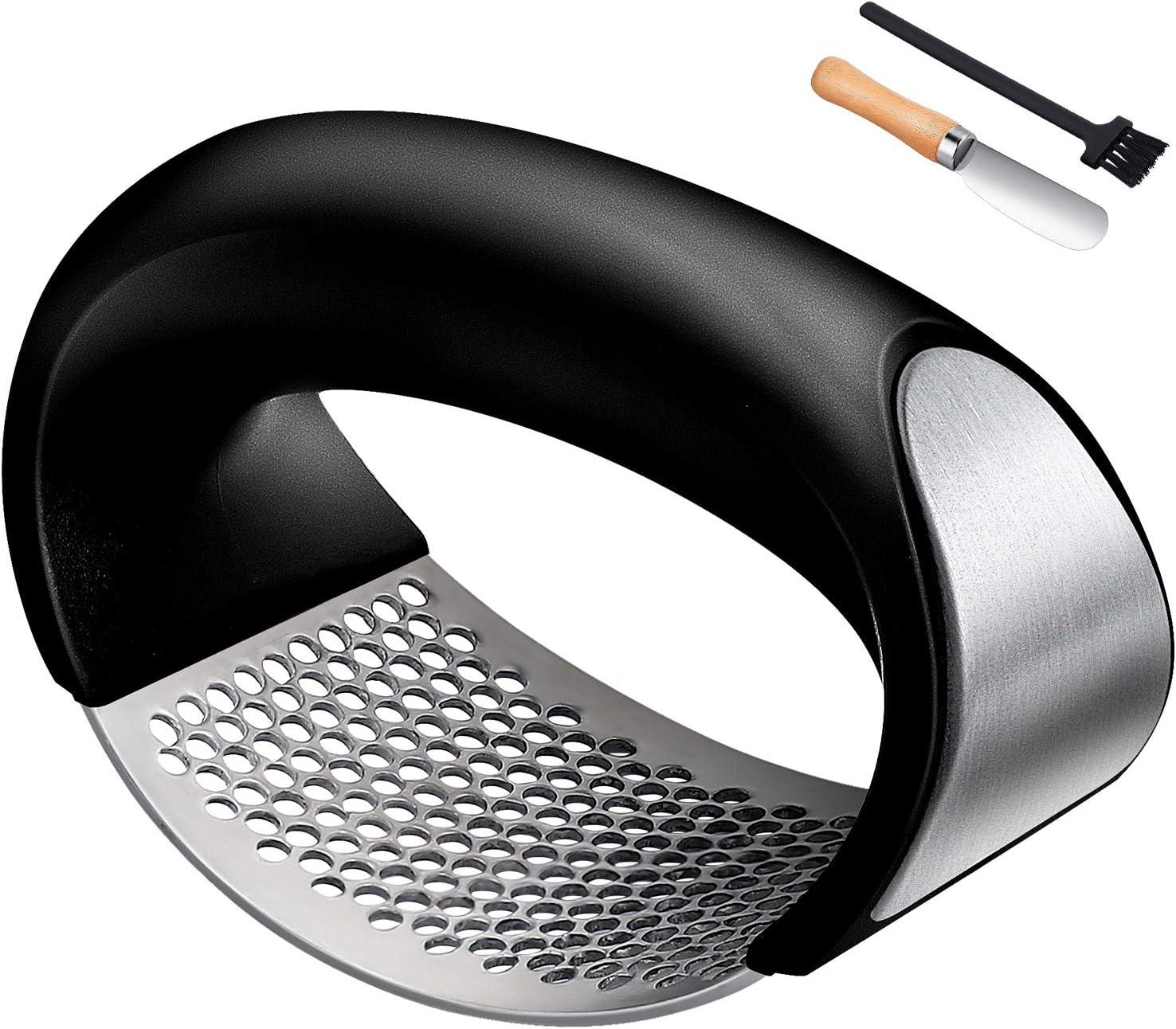 Garlic Chopper,Garlic Crusher,Garlic Press Rocker - 2024 New Stainless Steel Garlic Mincer Garlic Crusher with Peeler,Chopper with Peeler and Scraper for Smash Garlic