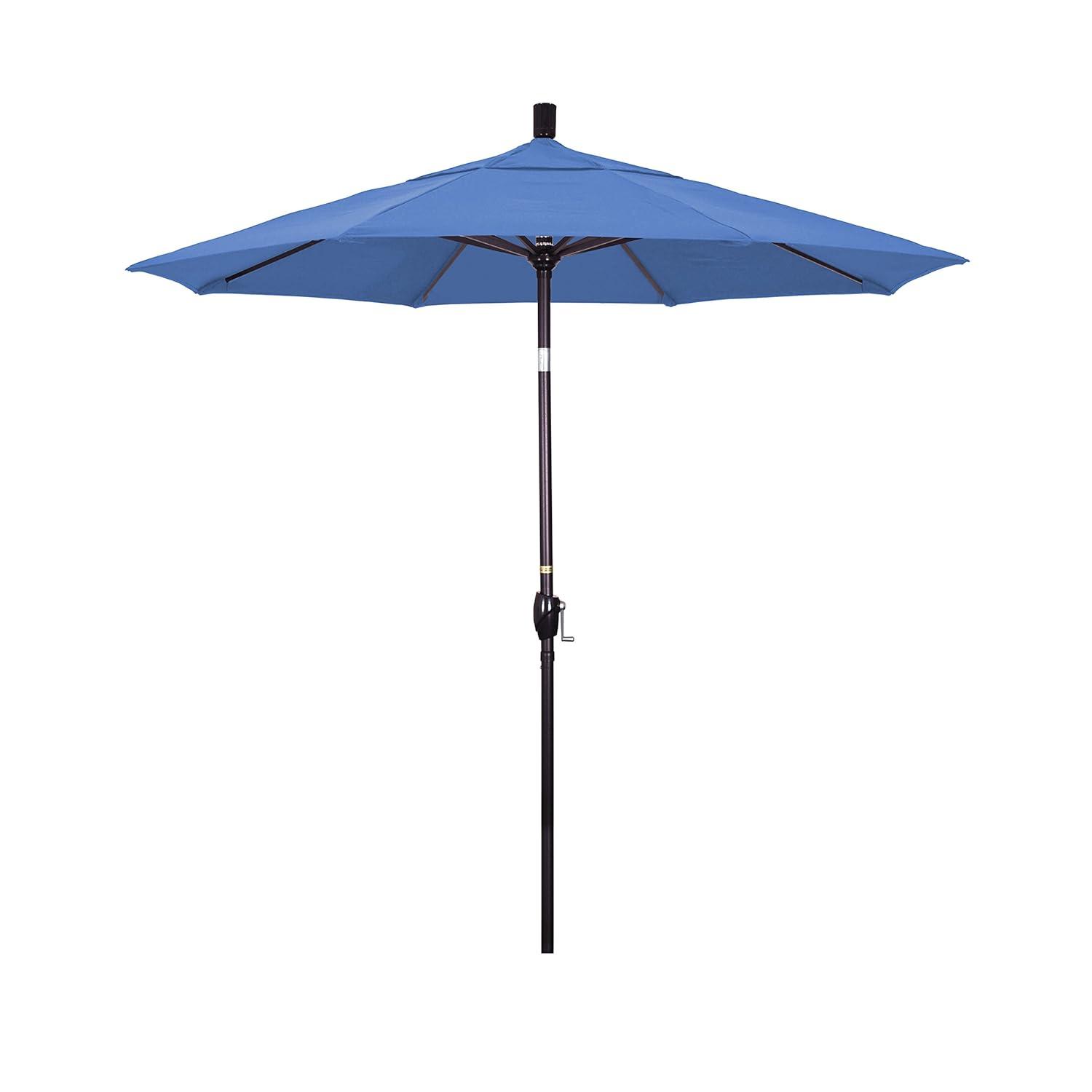 California Umbrella 7.5' Round Aluminum Market Umbrella, Crank Lift, Push Button Tilt, Bronze Pole, Olefin Frost Blue