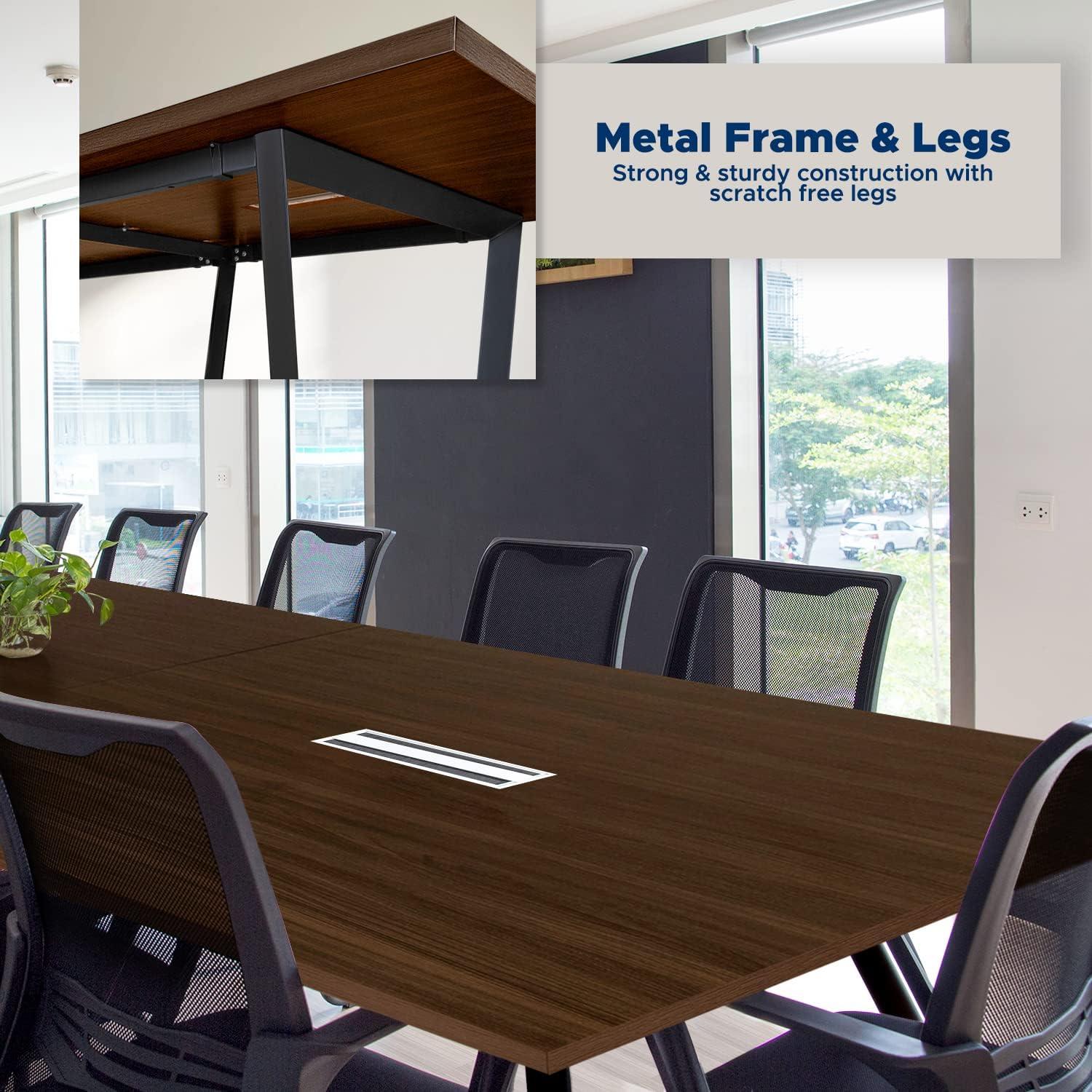 Modern Dark Brown Wood and Metal Rectangular Conference Table