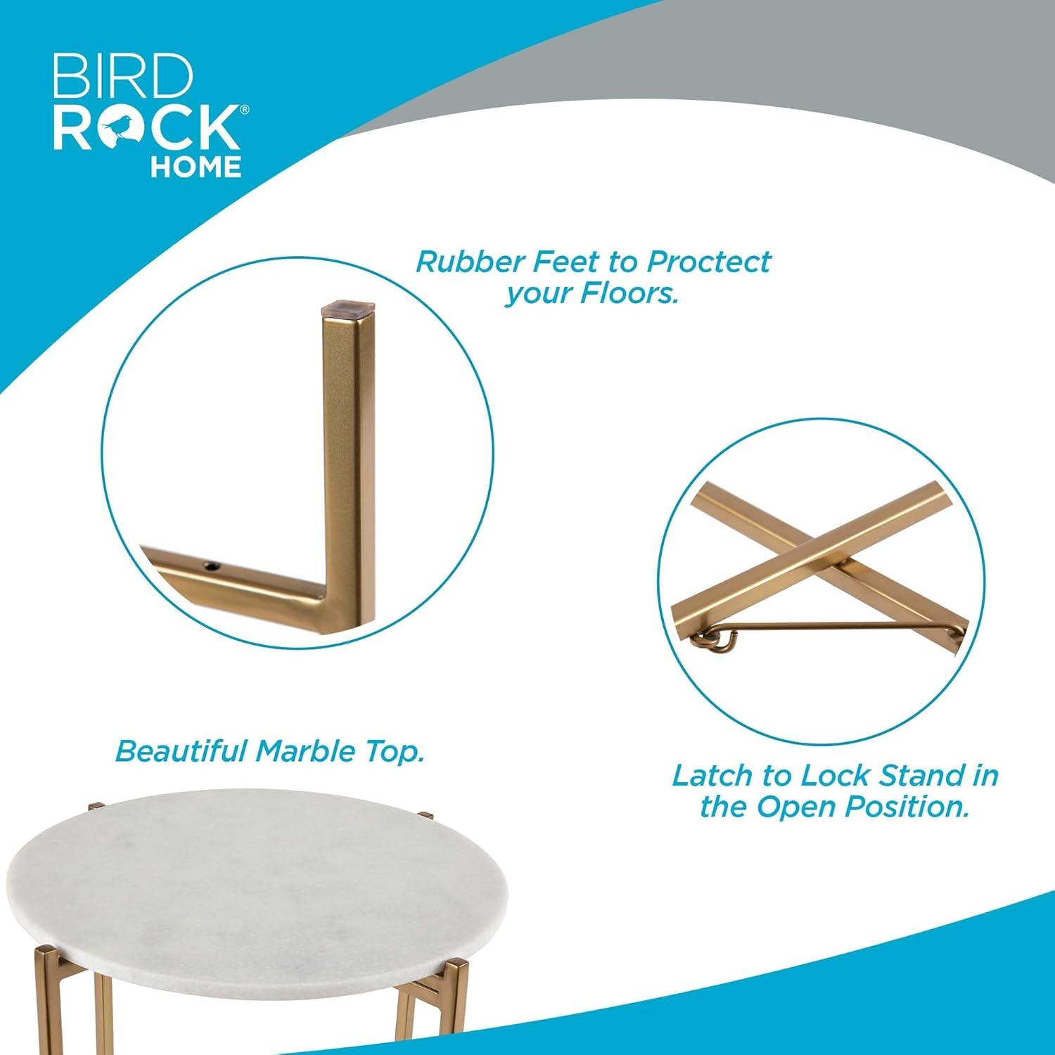 BIRDROCK HOME Folding Side Table with Marble Top - Gold Legs
