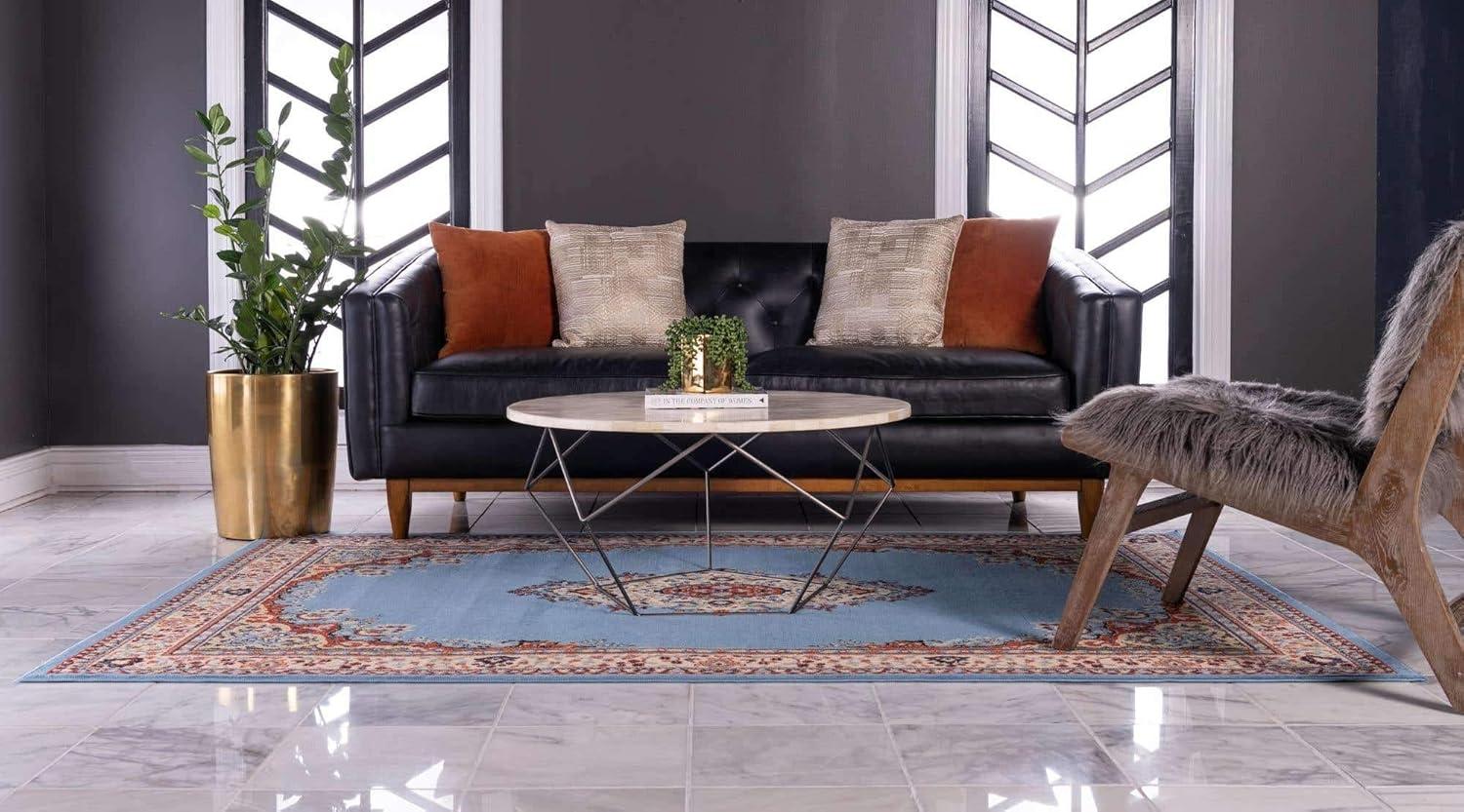 Unique Loom Reza Collection Area Rug - Washington (4' 1" x 6' 1" Rectangle Light Blue/Cream)
