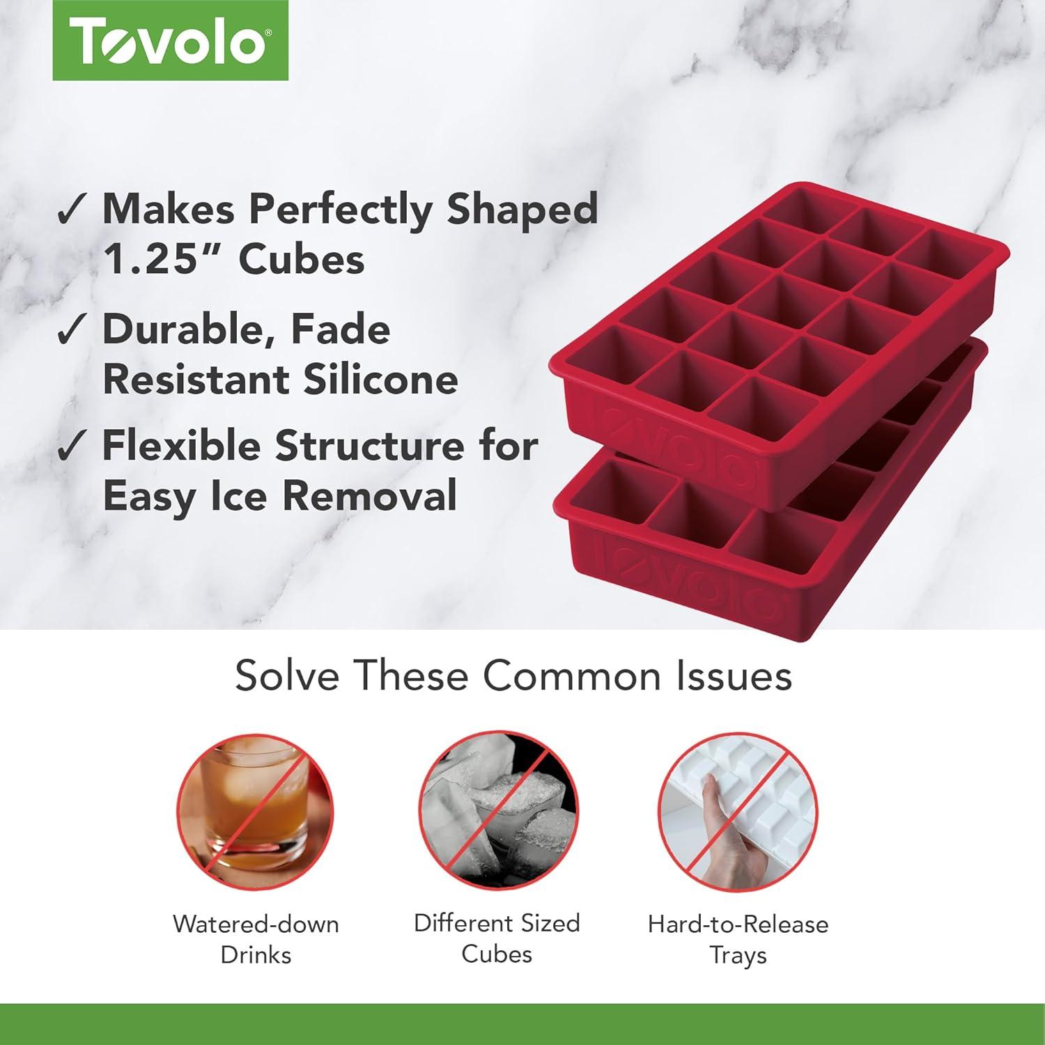 Tovolo Perfect Cube Silicone Ice Mold Freezer Tray Of 1.25" Cubes For Whiskey, Bourbon, Spirits & Liquor, BPA-Free Silicone, Fade Resistant (Set of 2)
