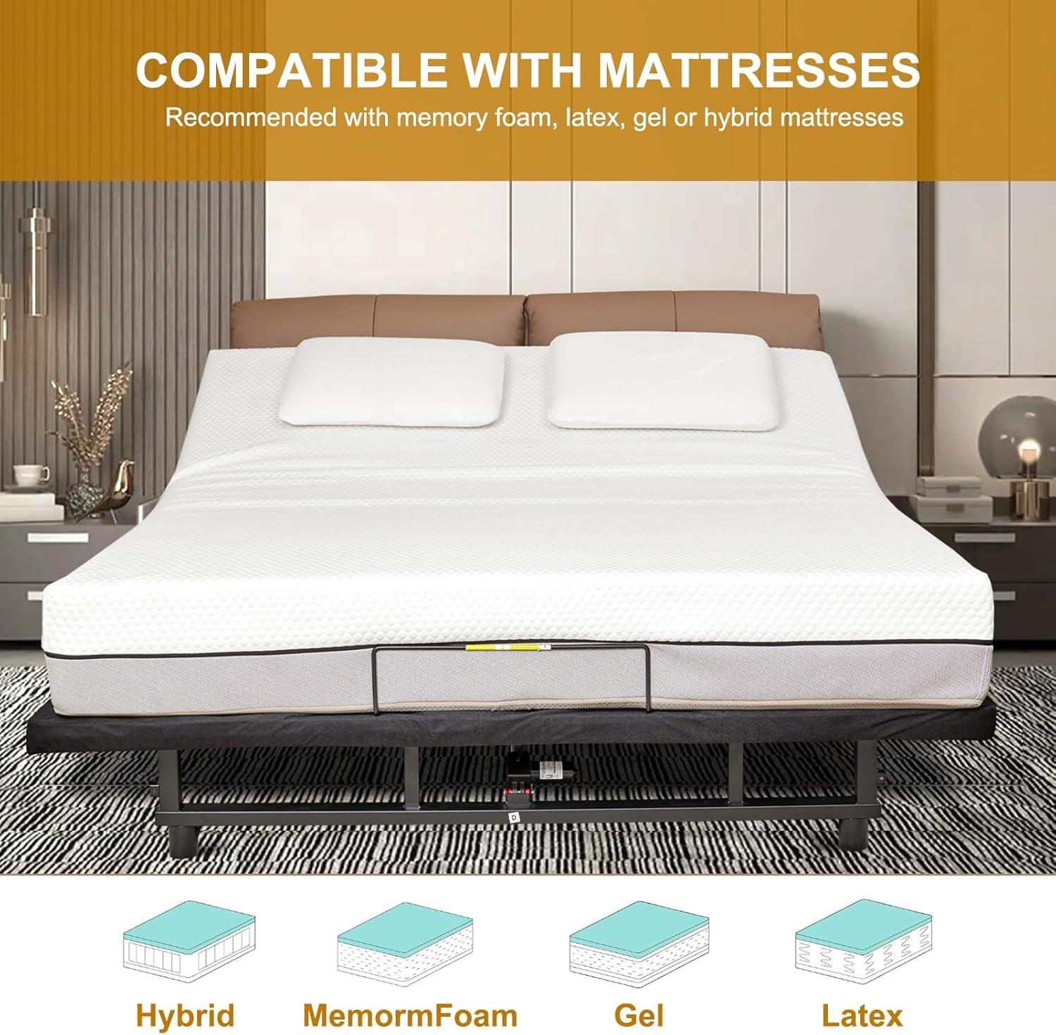 Donext Adjustable Bed Base, King Bed Frame, Independent Head and Foot Incline, Quiet Motor, Wireless Remote Control, Electric Bed Base, Black