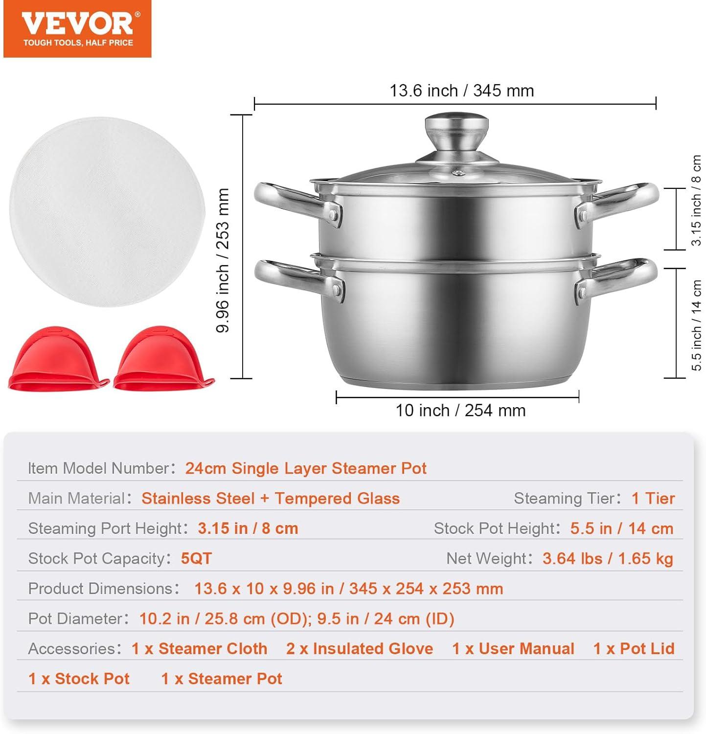 Stainless Steel 9.5'' Steamer Pot with Basket Insert