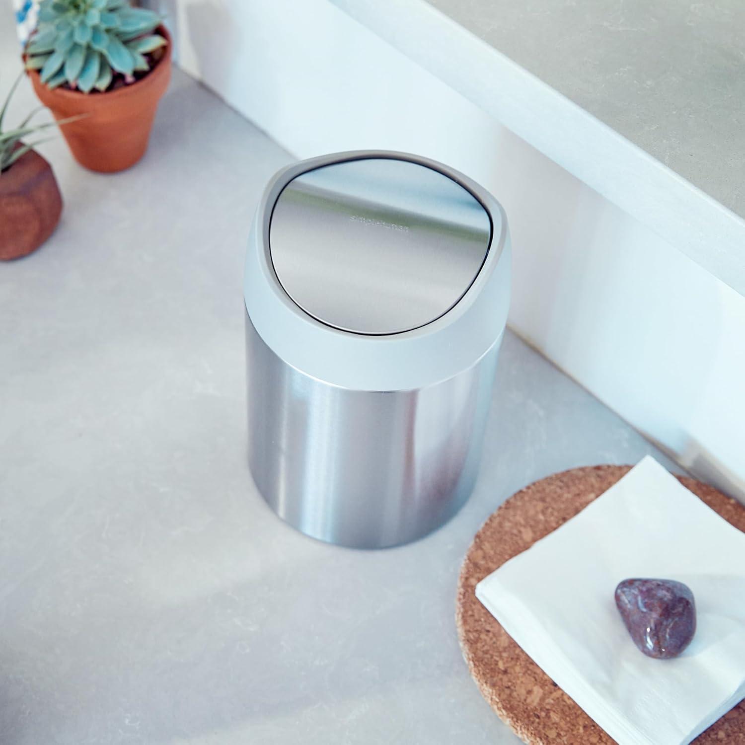 simplehuman 1.5L Mini Swing Top Trash Can Stainless Steel Garbage Can for Bathroom Vanity