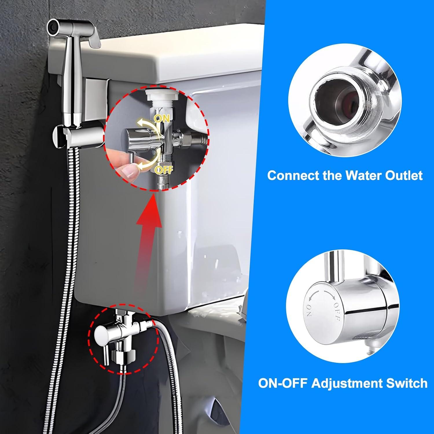 Bidet T Adapter with Shut-off Valve: 3 Way Brass T-valve for Bidet 7/8”X 7/8”X 1/2” - Tee Connector Leakproof Adjust Water Pressure Bidet Toilet Attachment Bathroom Installation