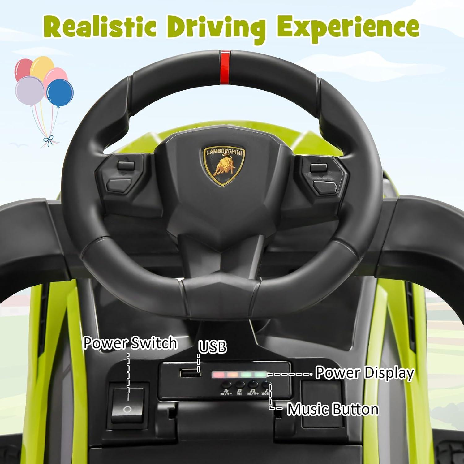 Green Lamborghini 3-in-1 Push Car Stroller with Storage