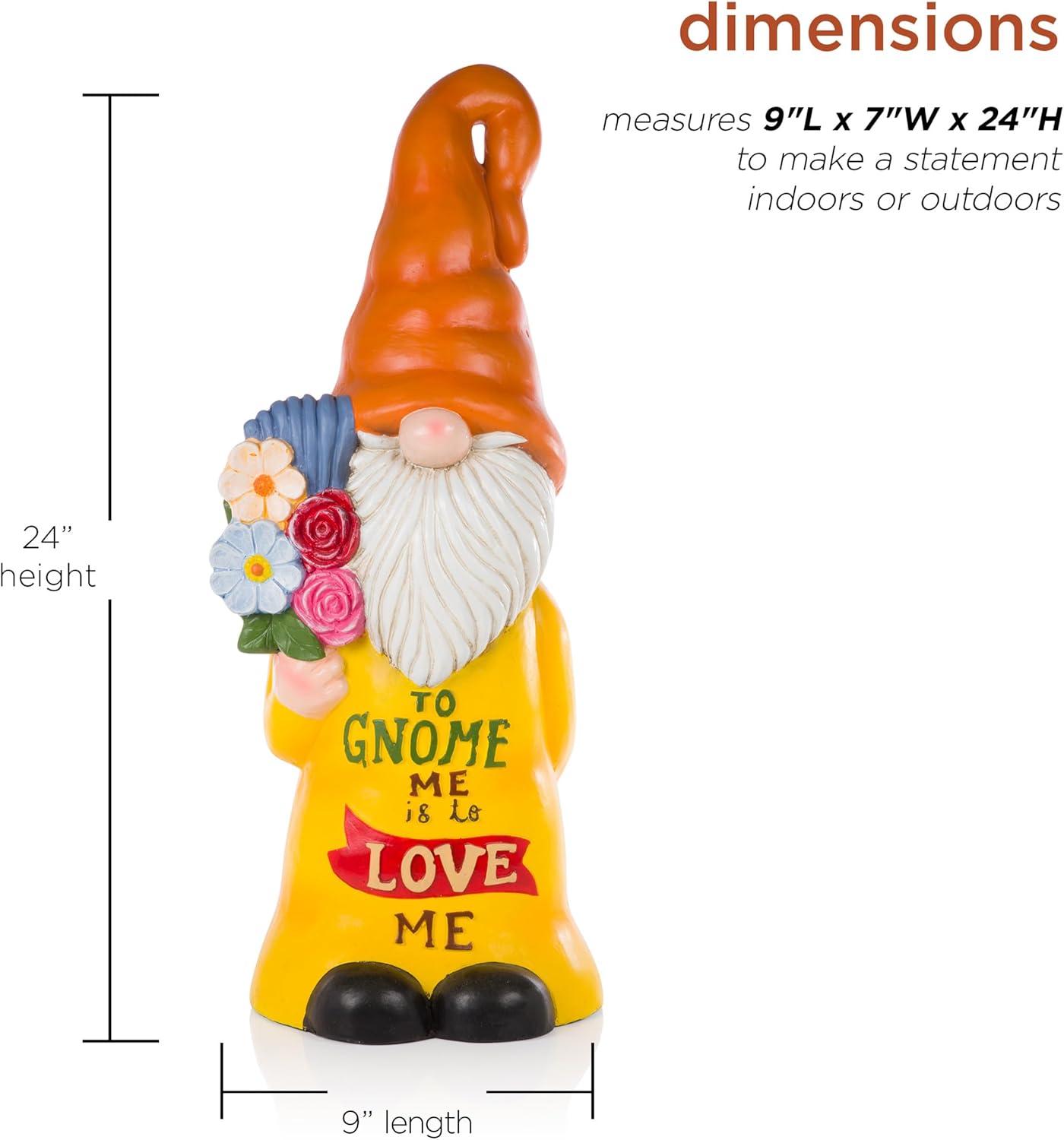 24" Magnesium Oxide "To Gnome Me is To Love Me" Indoor/Outdoor Garden Gnome Statue Orange/Yellow - Alpine Corporation