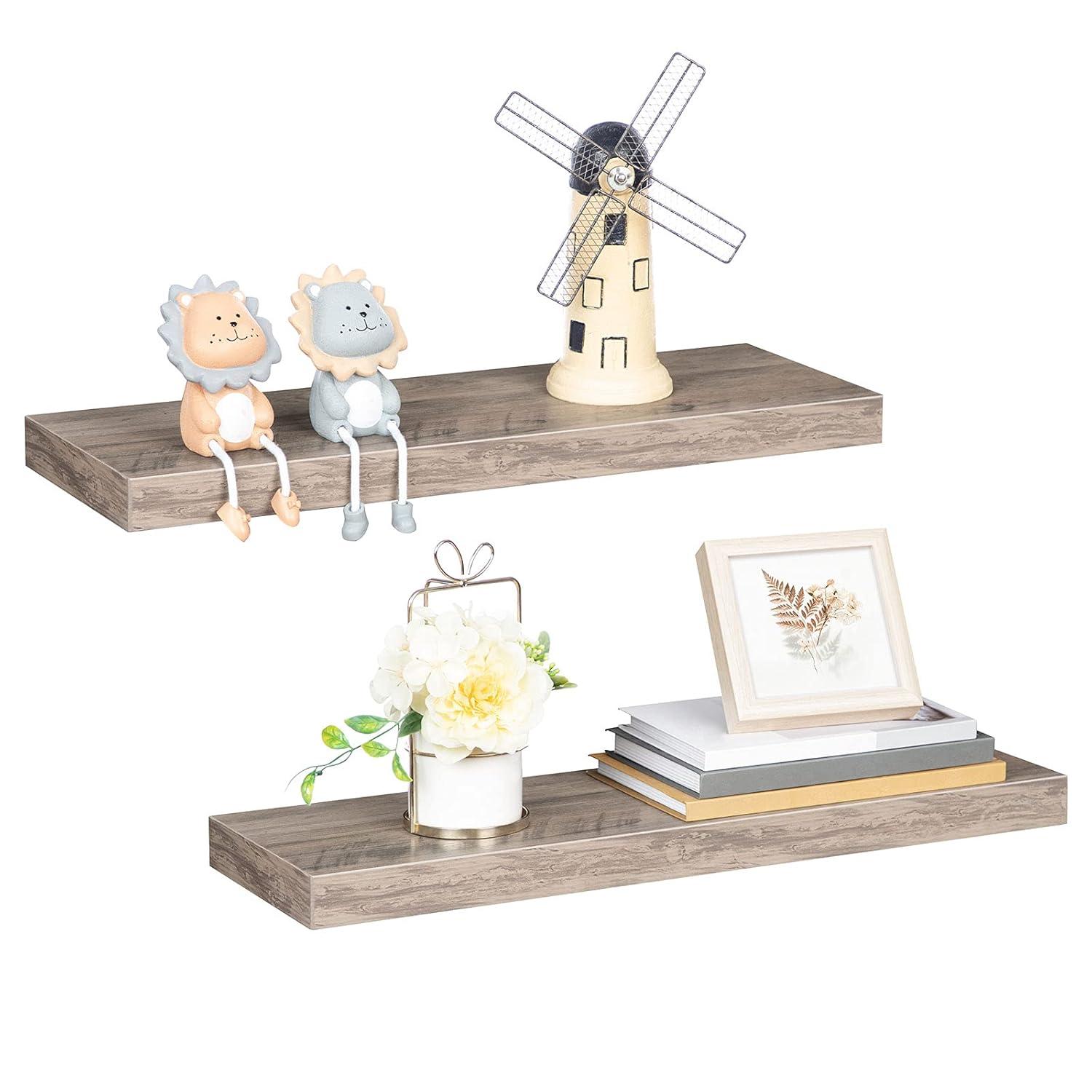 HOOBRO Floating Shelves, Wall Shelf Set of 2, 23.6 Inch Hanging Shelf with Invisible Brackets, for Wall Decor in Bathroom, Bedroom, Toilet, Kitchen, Living Room, Office, Greige BG60BJ01G1