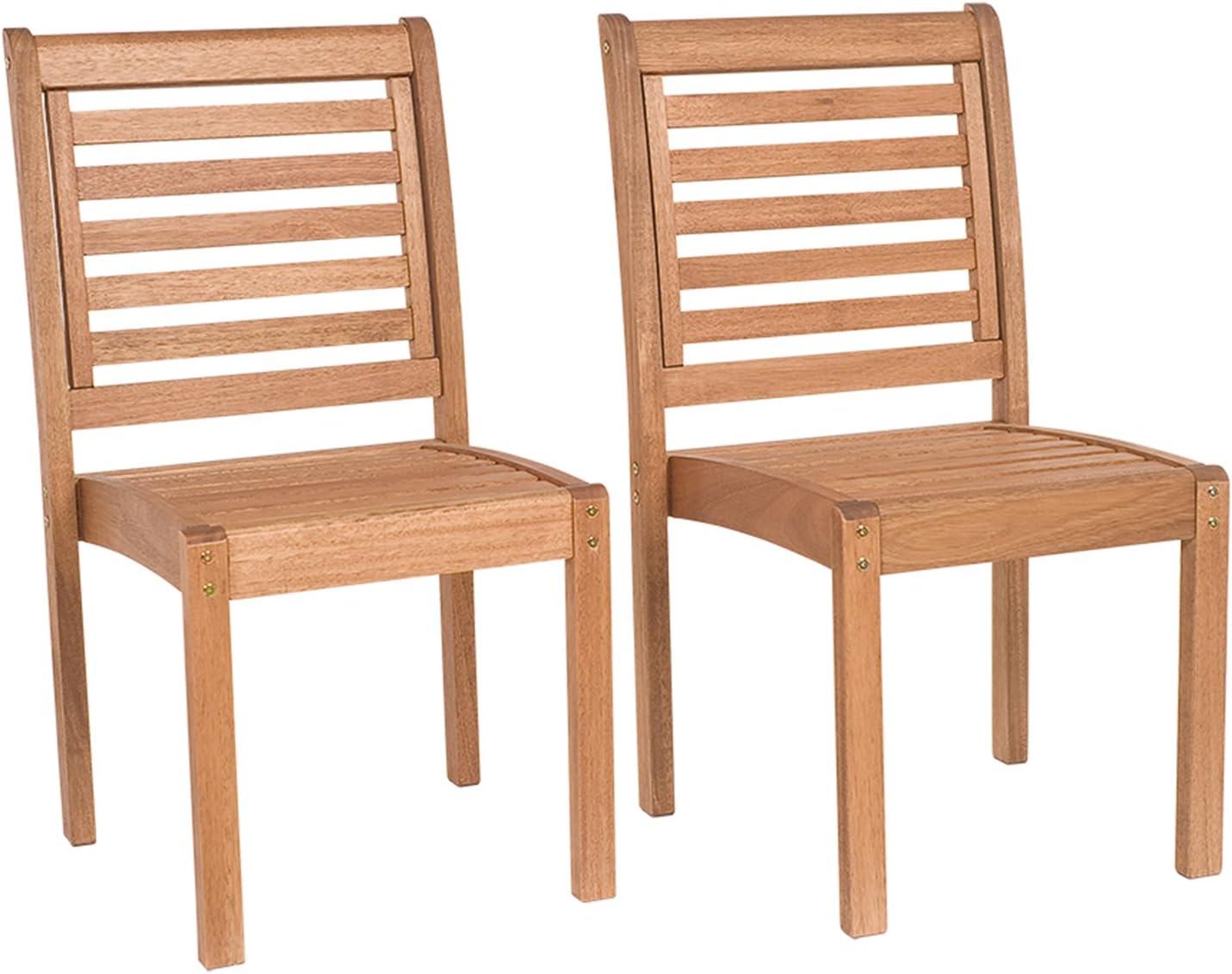 Amazonia 2-Piece Stackable Eucalyptus Outdoor Chair Set without Arms, Brown