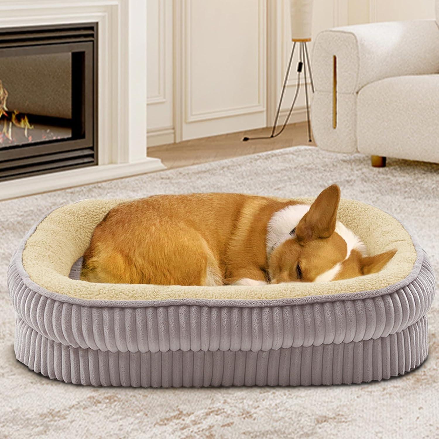 Dog Bed for Puppy, Oval Cat Beds, Pet Couch Bed with Four Sided Bolster