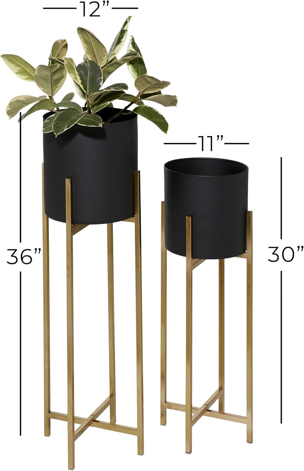 Set of 2 Modern Metallic Metal Planters with Stands Black - Olivia & May