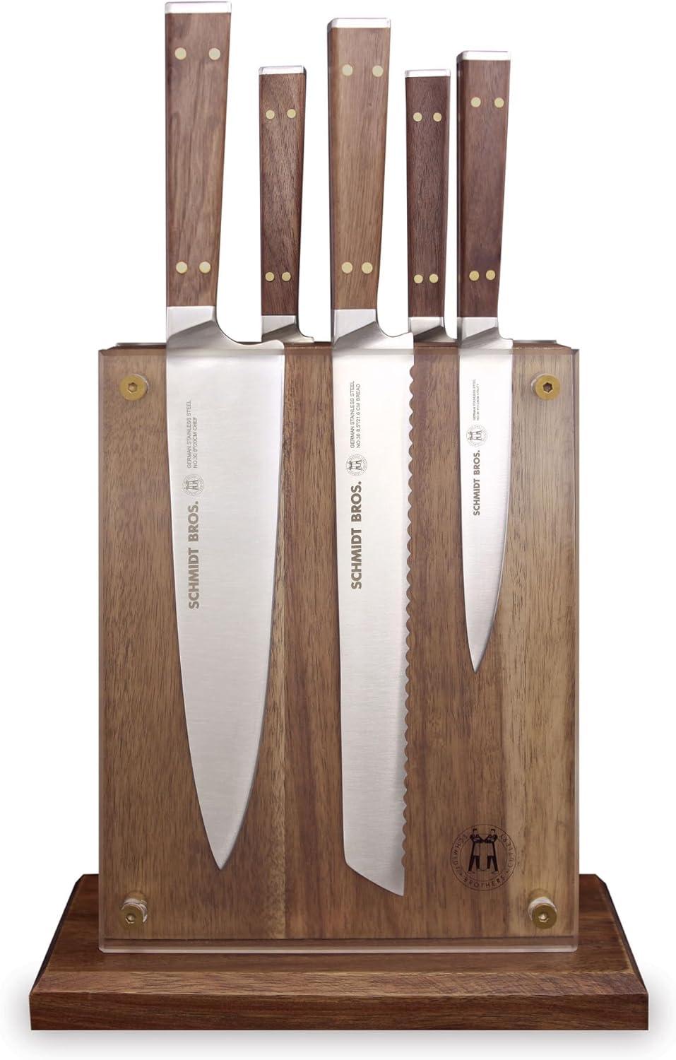 Schmidt Brothers Cutlery Schmidt Brothers™ Cutlery Walnut & Brass 6 Piece Knife Block Set & Reviews | Wayfair